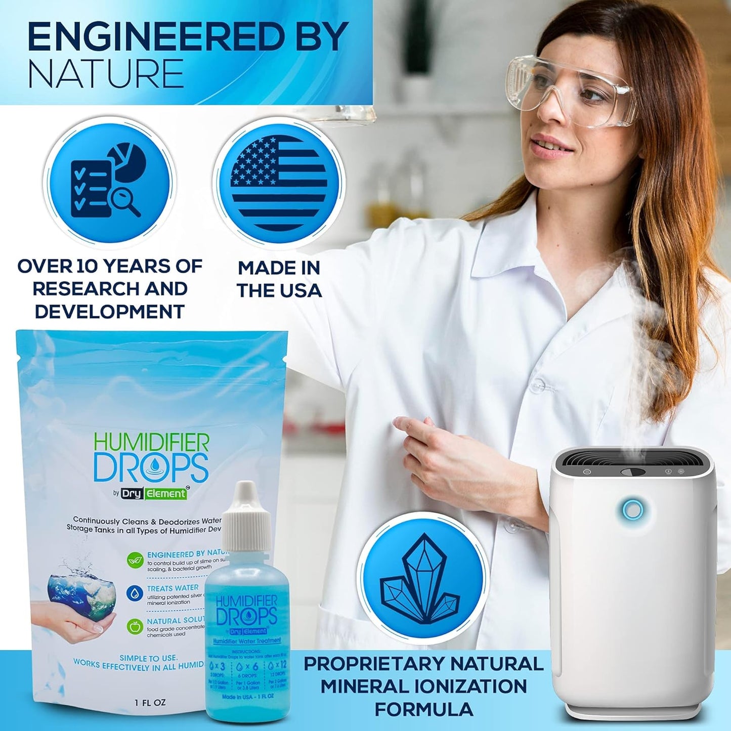 The Original Humidifier Drops - Premium Food Grade Concentrate, Slows Down Residue Accumulation on Surfaces, Minimizes Scaling - Freshens Water in All Humidifier Models, 100+ Day Supply, Made in USA