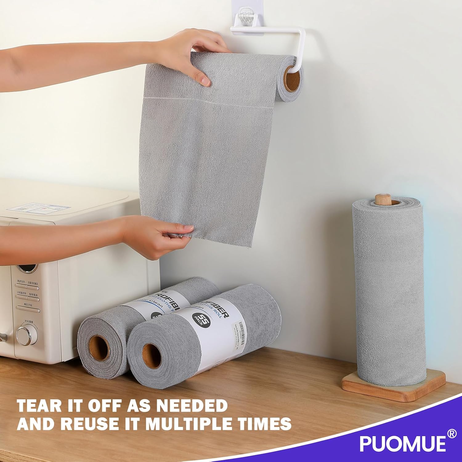 55 Pack Microfiber Cleaning Cloth Roll, Tear Away Reusable Towels, 11"