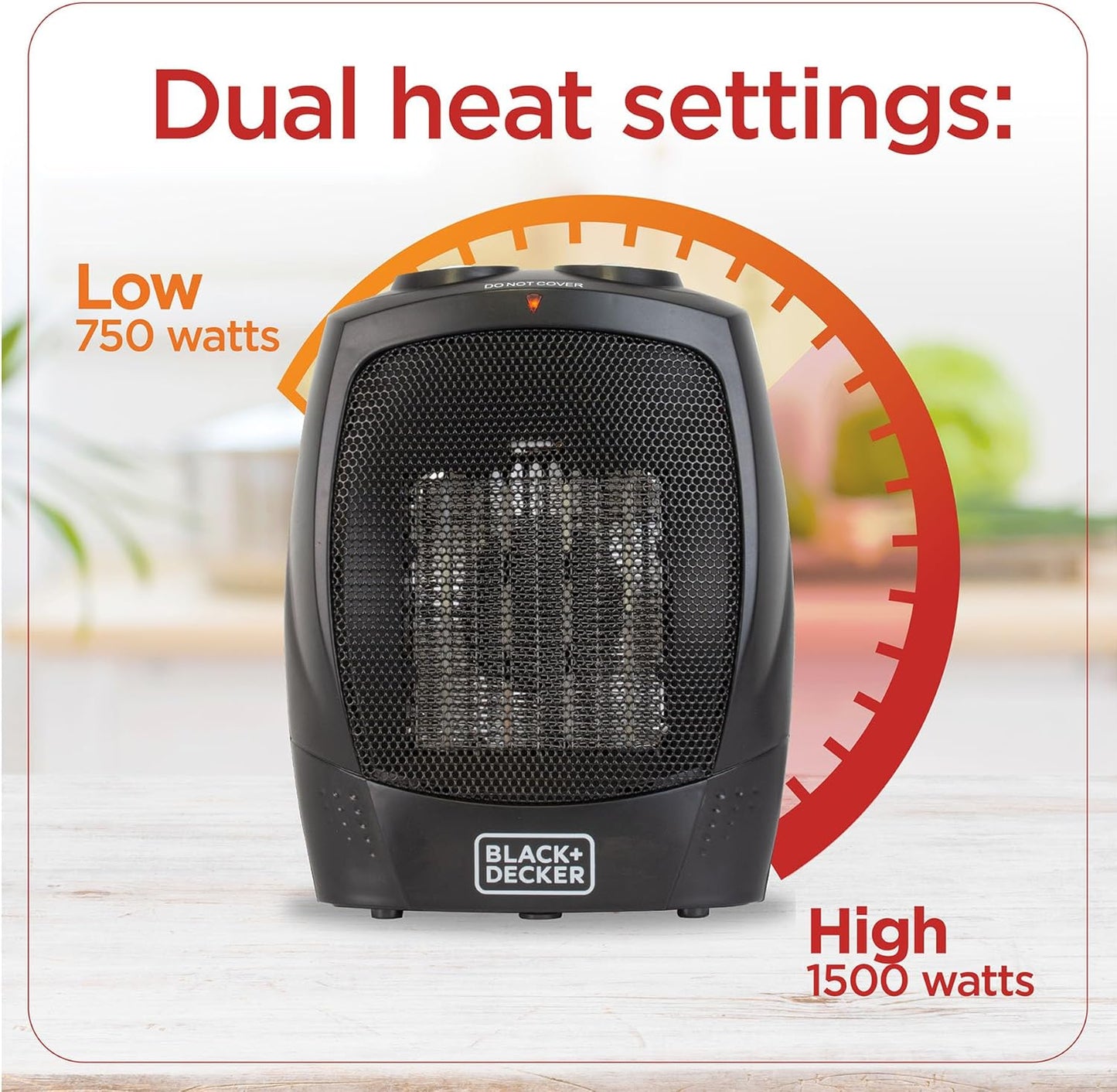 BLACK+DECKER Personal Ceramic Heater, Space Heater for Office Desk, Home Office & Personal Use Desk, 2 Heat & Fan Only Settings, Adjustable Thermostat, BHDC201, Black