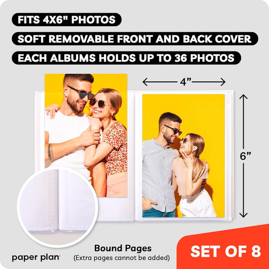 4x6 Photo Albums - (Set of 8), by Paper Plan, Mini Albums, Each Can Hold Up To 36 Photos, Works With Portrait and Landscape Pictures - Perfect for Storing Beautiful Memories