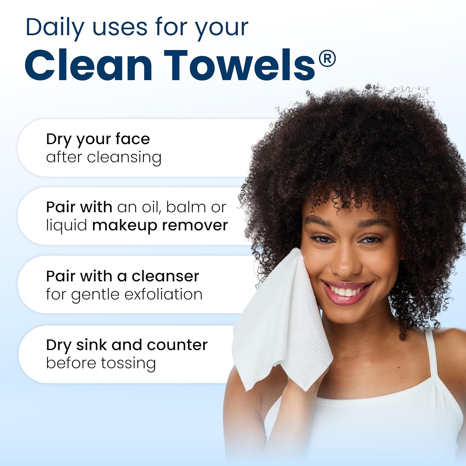 Clean Skin Club Clean Towels XL®, 100% USDA Biobased Face Towel, Dispo