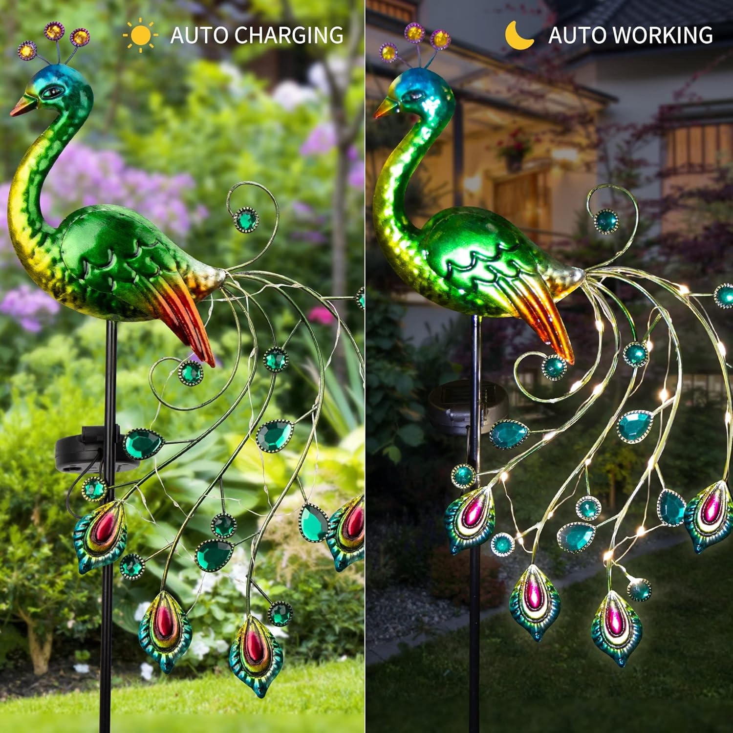 Glintoper Solar Garden Lights, 39 Inch Height Outdoor Metal Peacock De