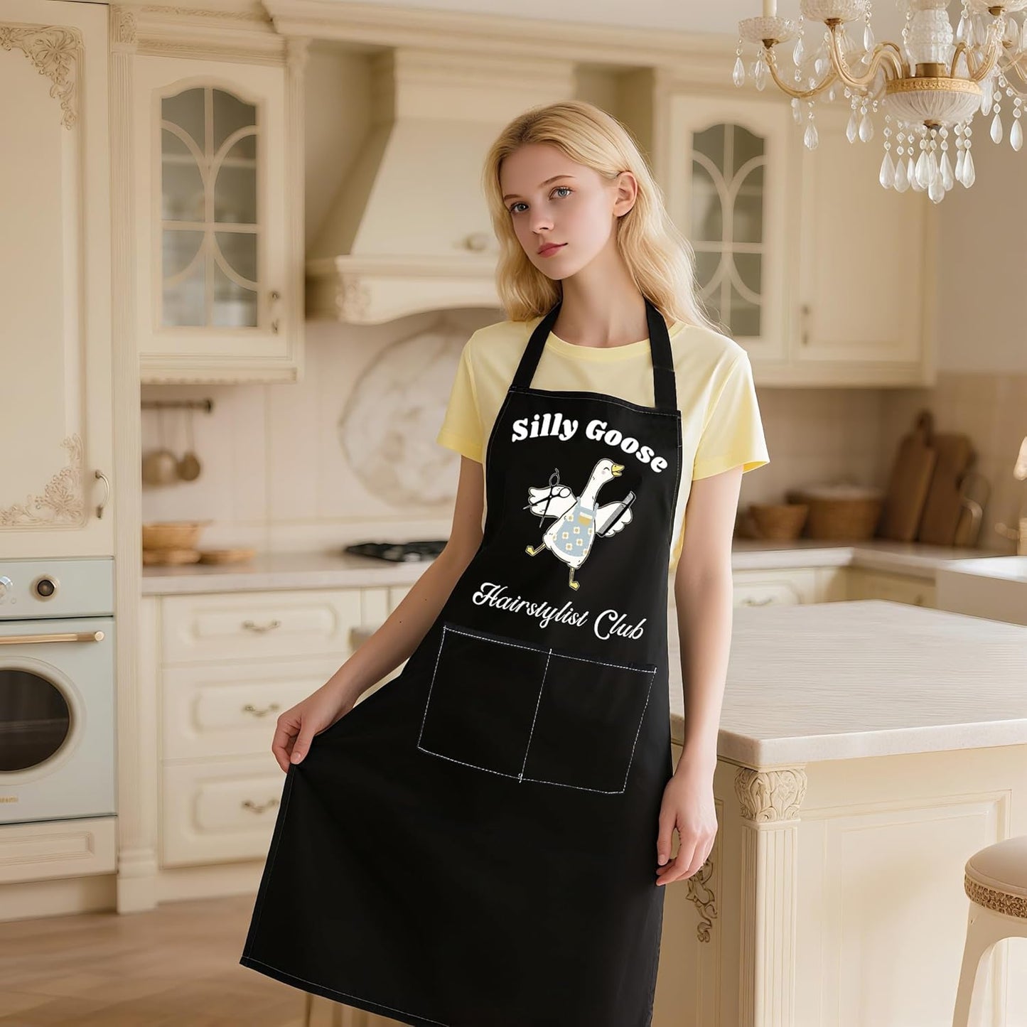 WCGXKO Silly Goose Hairstylist Club Kitchen Apron Cosmetology Student Hairdresser Gift Thank You Gift for Hairstylist
