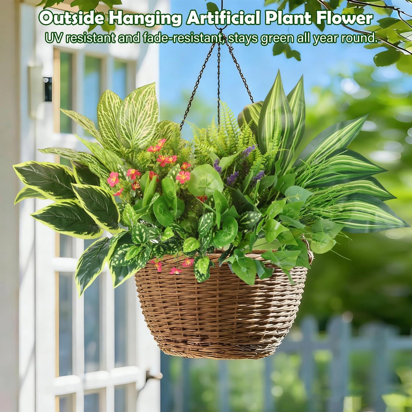 14 Bundles Artificial Greenery Outdoor UV Resistant,Realistic Faux Plants Flowers,Fake Bushes Shrubs Silk Flower for Pot Planter Window Box Garden Porch Indoor Spring Decor