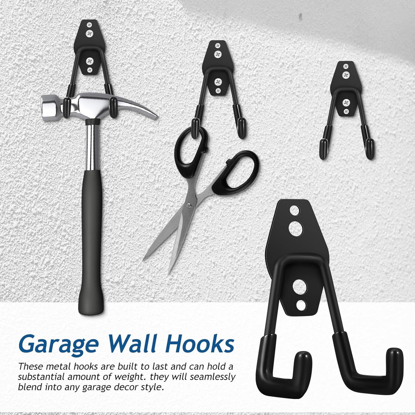 PRETYZOOM 4pcs Heavy Duty Metal Wall Hanging Hooks Small Square Black Utility Hooks for Garage Storage and Garden Tool Organizer