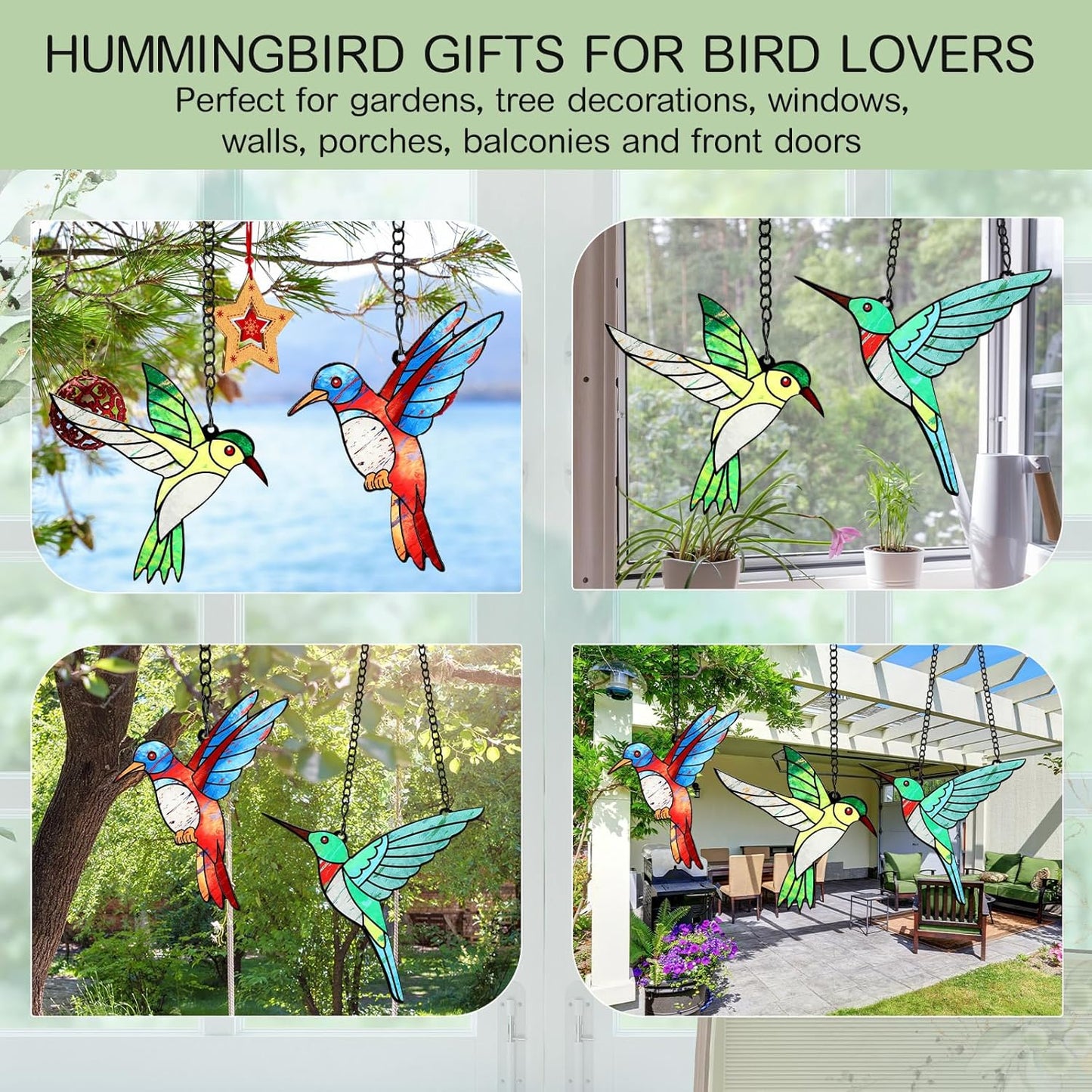3 Pieces Hummingbird Stained Glass Gift Window Hanging Ornament Suncatcher Window Decoration for Women Mom Bird Lovers Valentines Mother's Day Christmas