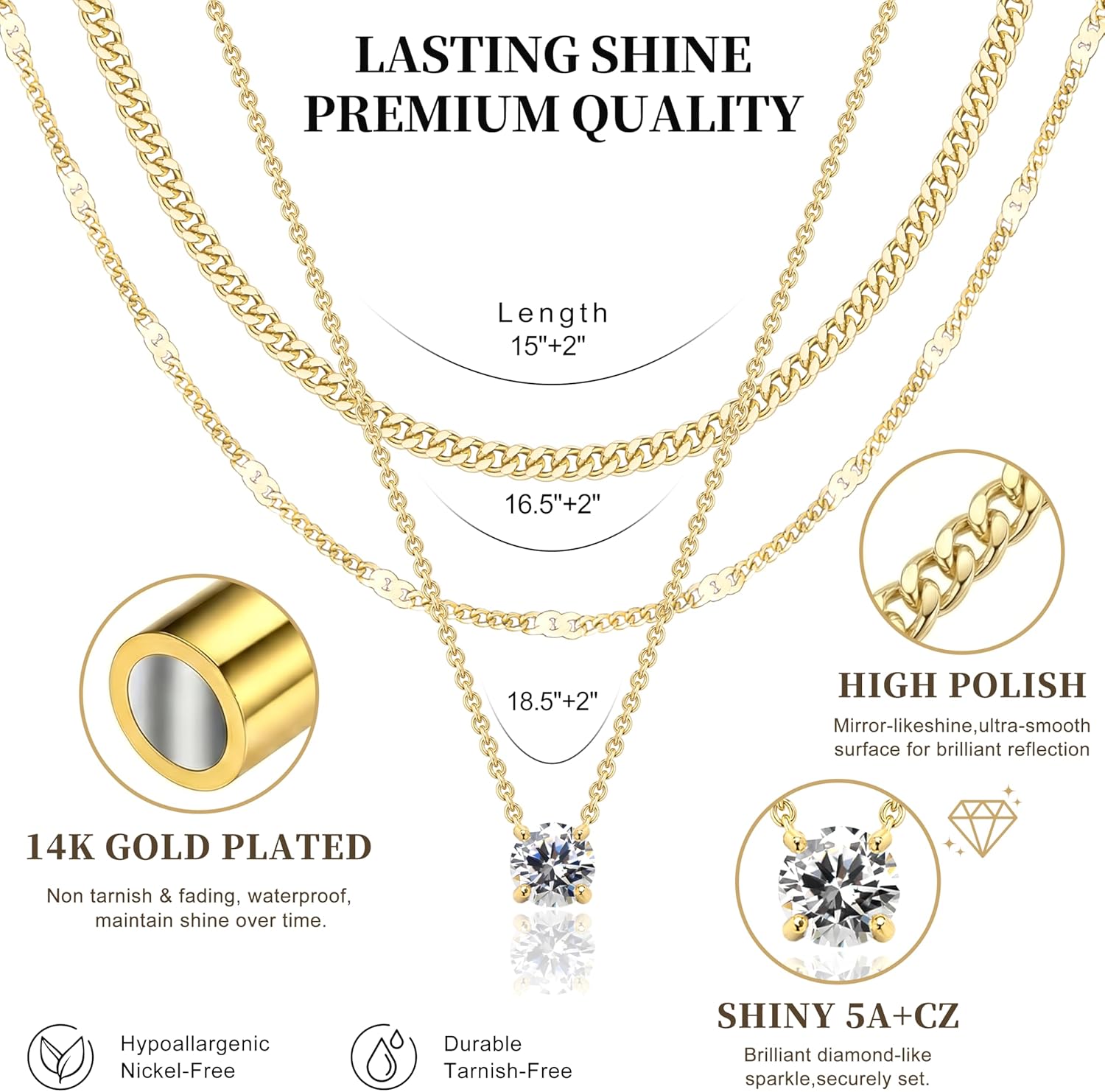 WomenGifts Layered Gold Necklaces for Women, 14K Gold Sterling Silver 