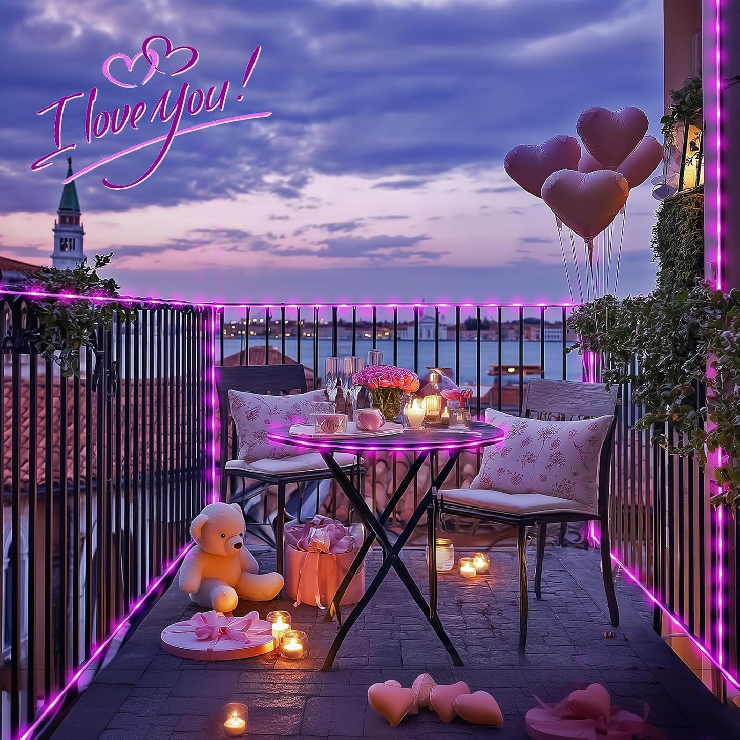 JMEXSUSS Valentine Solar Rope Lights,2 Pack 100 LED 33ft 8 Modes Solar Rope Lights Outdoor Waterproof LED Pink Fairy Lights for Valentine's Day Tent Gazebo, Trampoline, Walkway, Pool