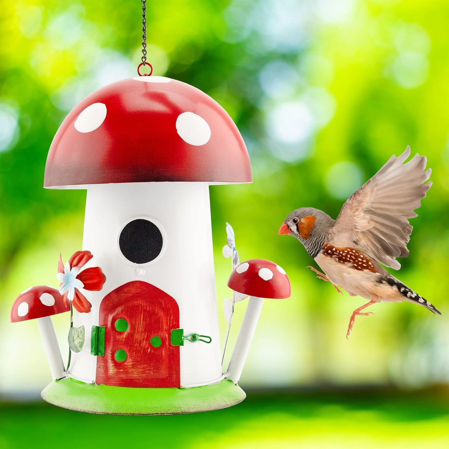 Mushroom Shaped Birdhouse; Songbird Nesting Galvanized Iron Colorful Mushroom Bird House