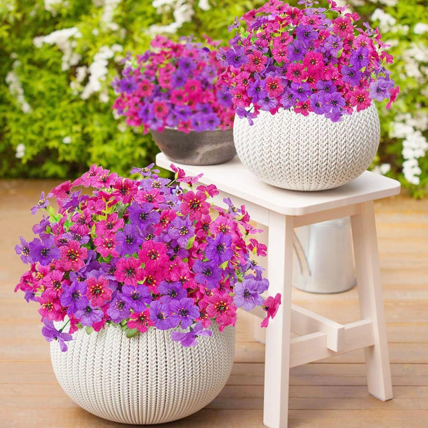 Yastouay 24 Bundles Artificial Flowers for Outdoors, UV Resistant Artificial Outdoor Flowers No Fade Fake Outdoor Flowers Plants for Garden Porch Window Box Pot Planters Decor (Fuchsia+Rose Red)