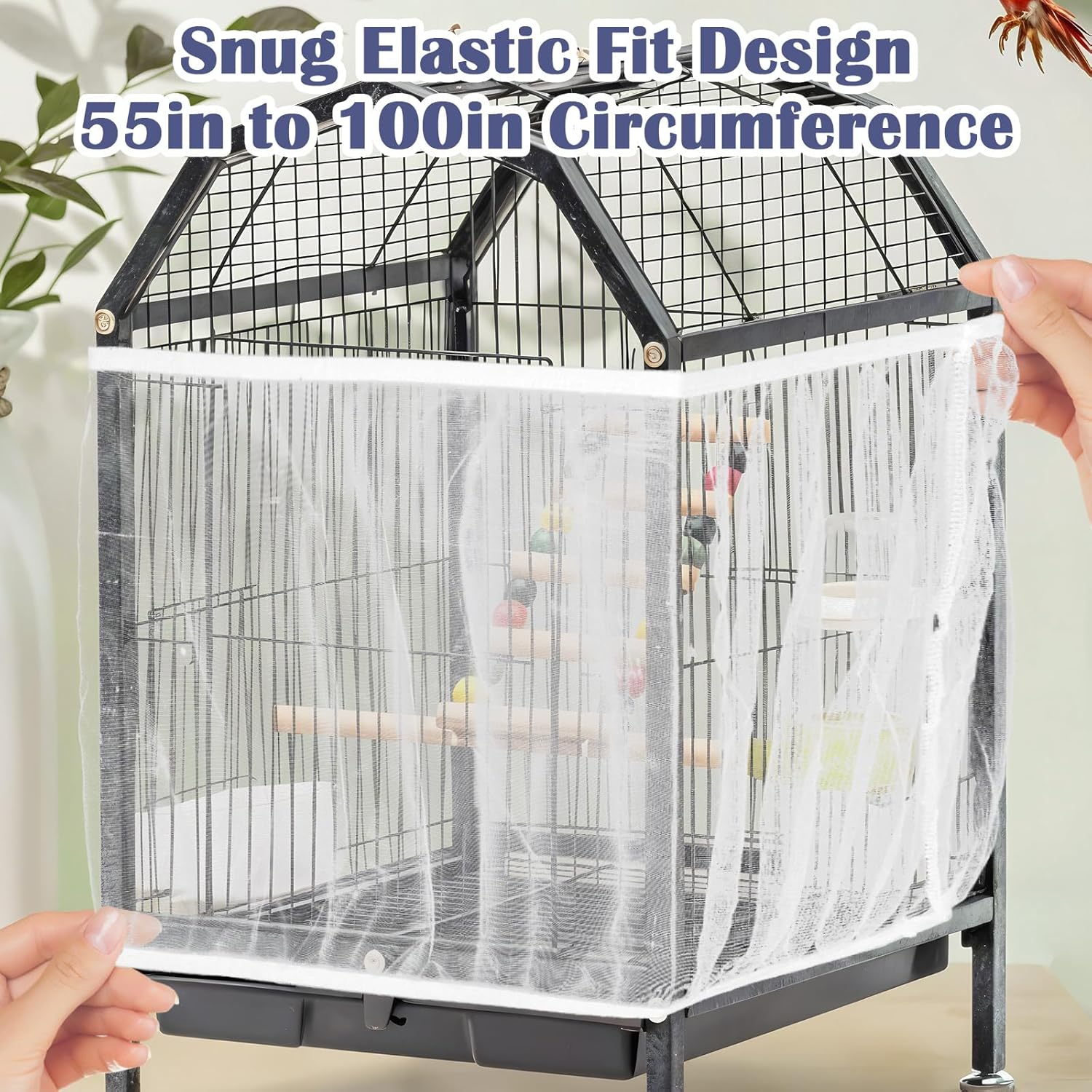 2Pcs Bird Cage Seed Catcher, Soft Airy Bird Cage Net Guard Net Cover S