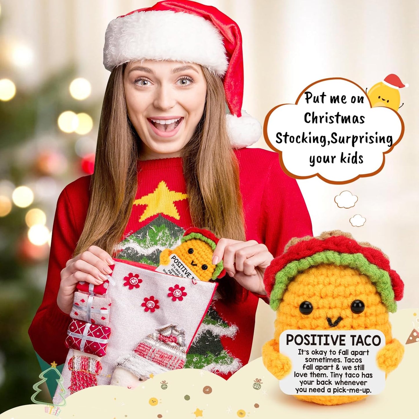 Mini Emotional Taco Support 21st 30th 40th Birthday Gifts for Women Men Easter Basket Stuffers Essentials Teen Boys Girls Friend Sister Mom Dad Coworker Inspirational Self Care Positive Crochet Animal