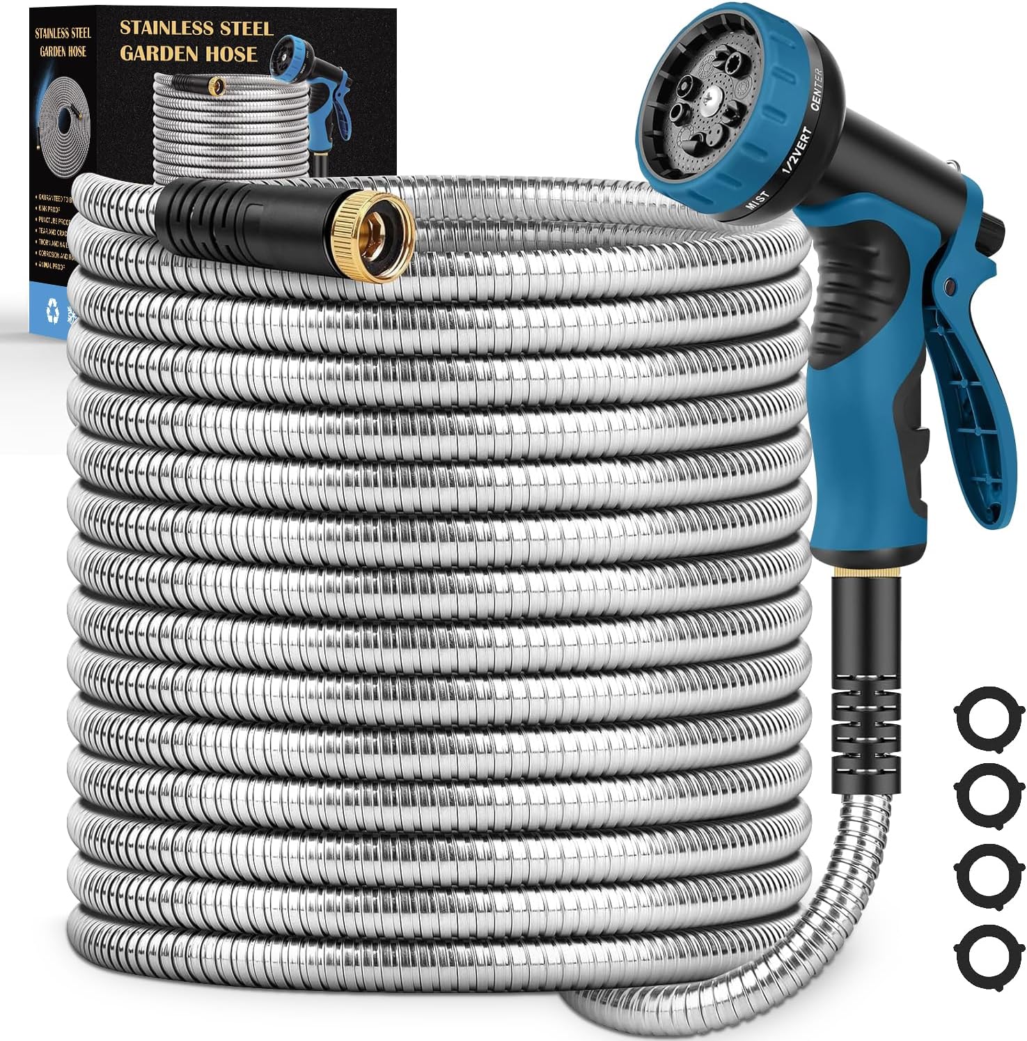 Garden Hose 100FT, Water Hose with 10 Function Nozzle, Garden Hose Met