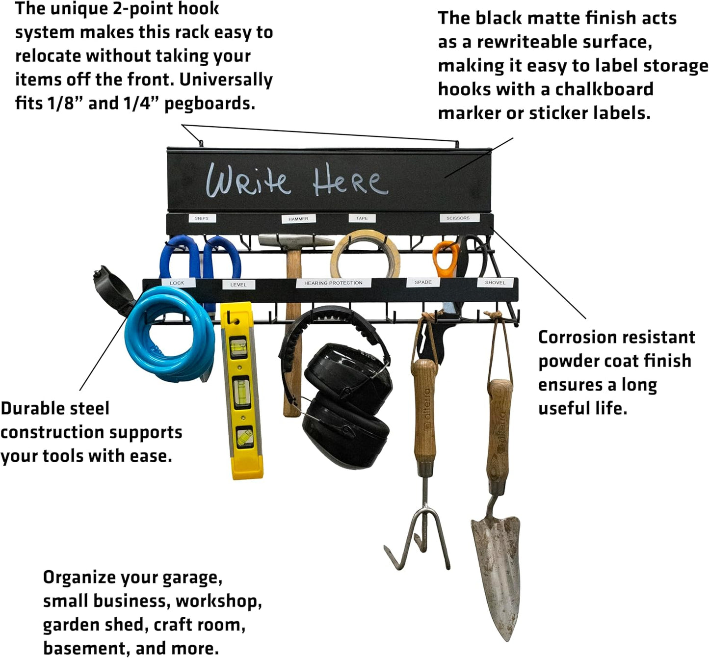 Century Drill & Tool, 2-tier pegboard rack space saver #03199 – perfect for garage organization, store garden equipment and tools, hanging crafts & jewelry, retail, product display (2 Pack)
