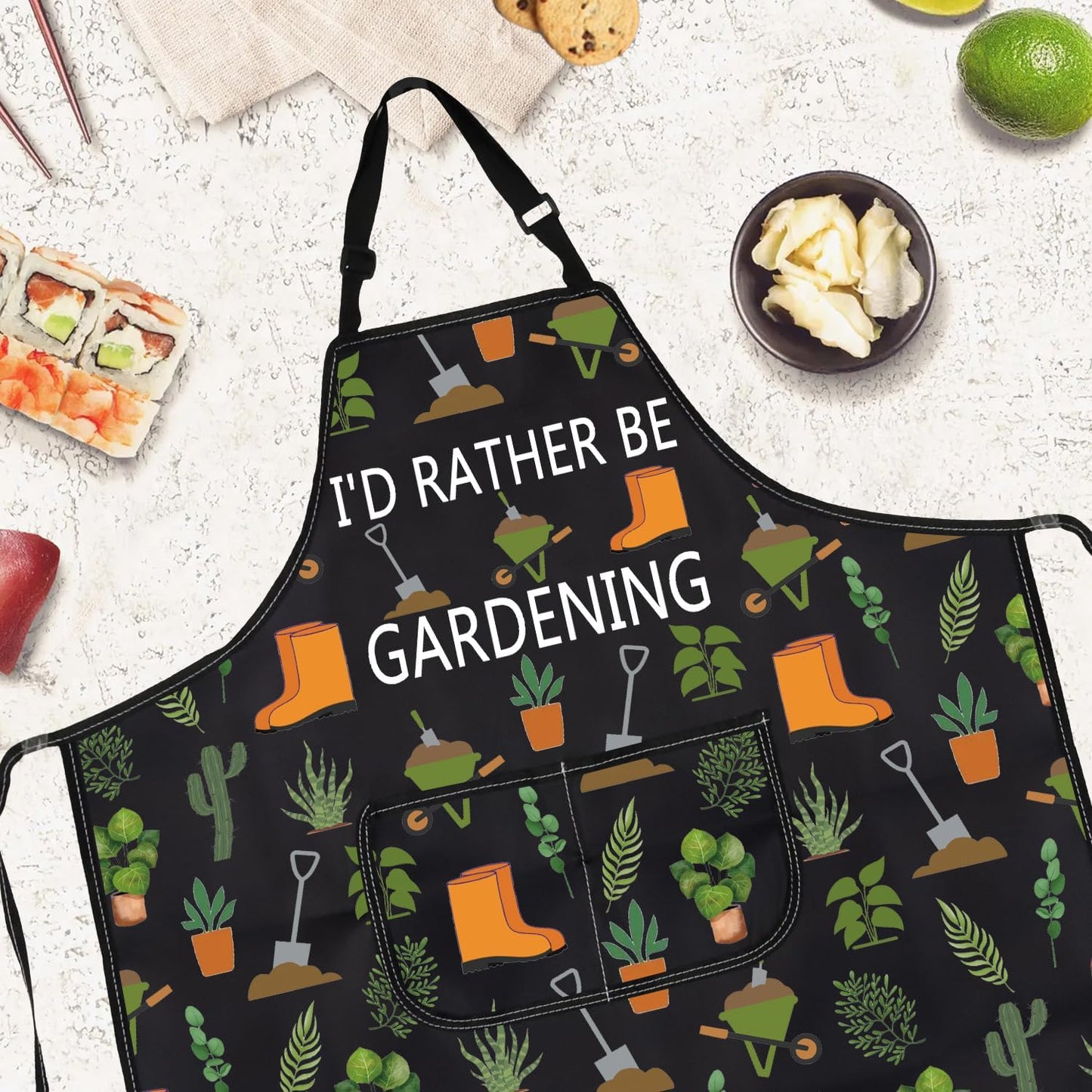 Gzrlyf Garden Apron Gardening Gift Plant Lover Gifts For Mom Grandma Gardener Aprons With Pocket I'd Rather Be Gardening