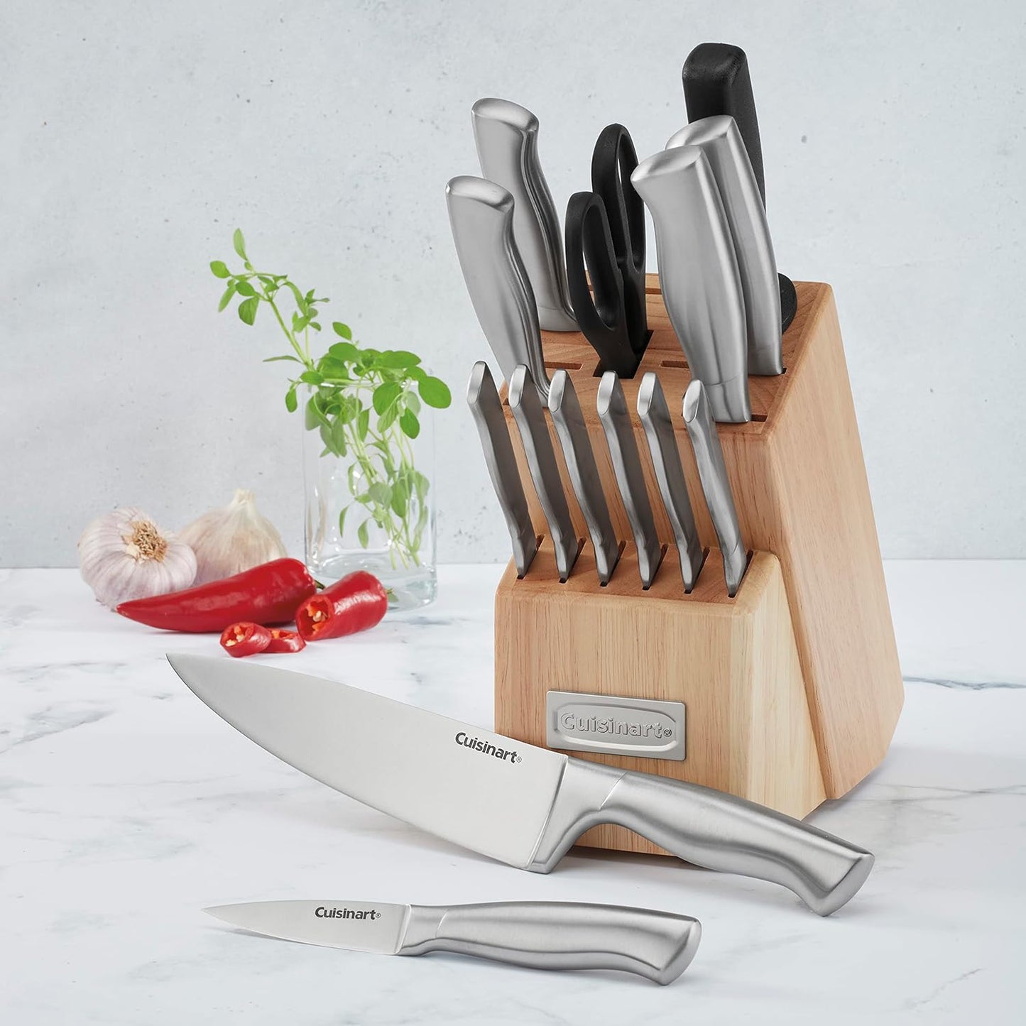 Cuisinart Block Knife Set 15pc Cutlery Knife Set with Steel Blades for