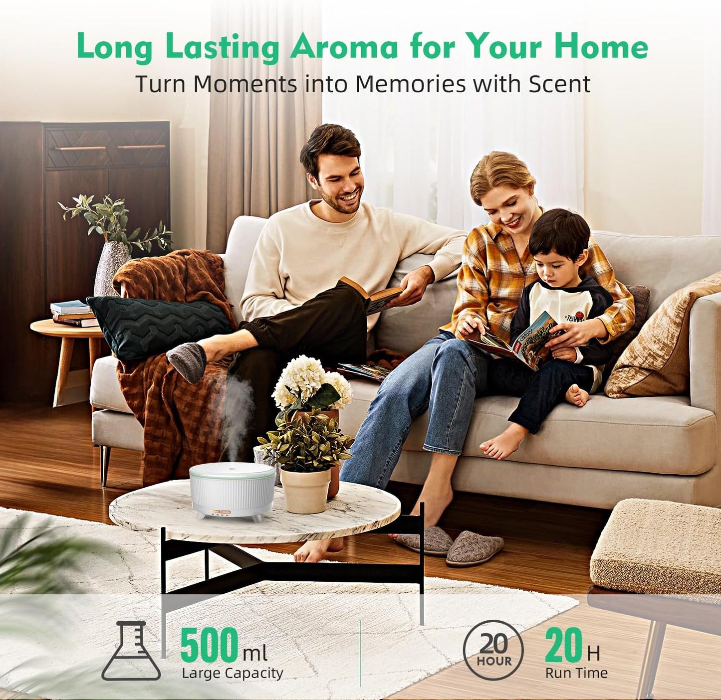 20-Hour Long-Lasting Aromatherapy, 500ML Large Essential Oil Diffuser: