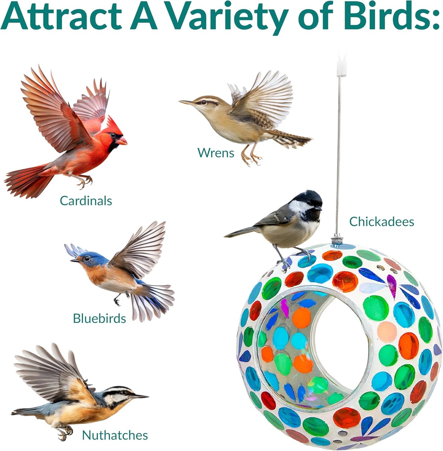 Sunnydaze 6-Inch Glass Mosaic Hanging Bird Feeder for Outdoors - Fly-T