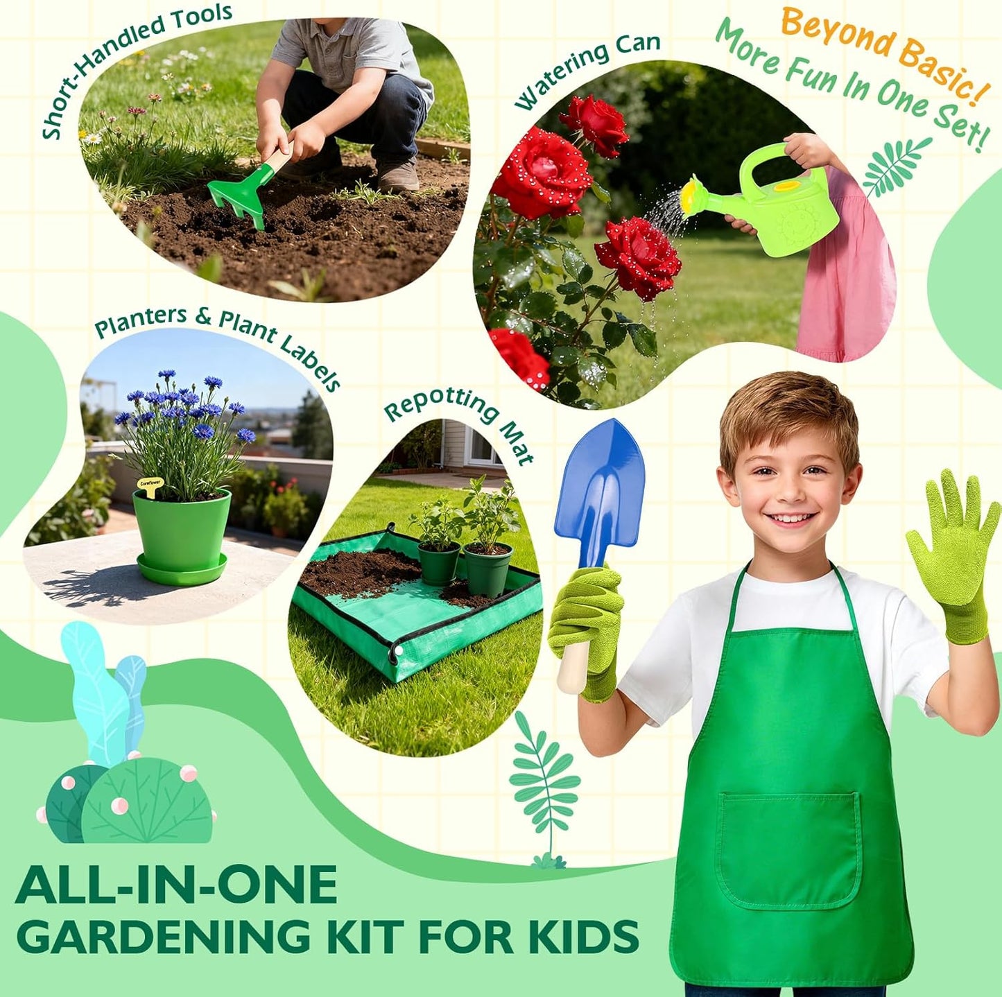 Kids Gardening Set, Outdoor Toys with Wheelbarrow and Kids Garden Tool