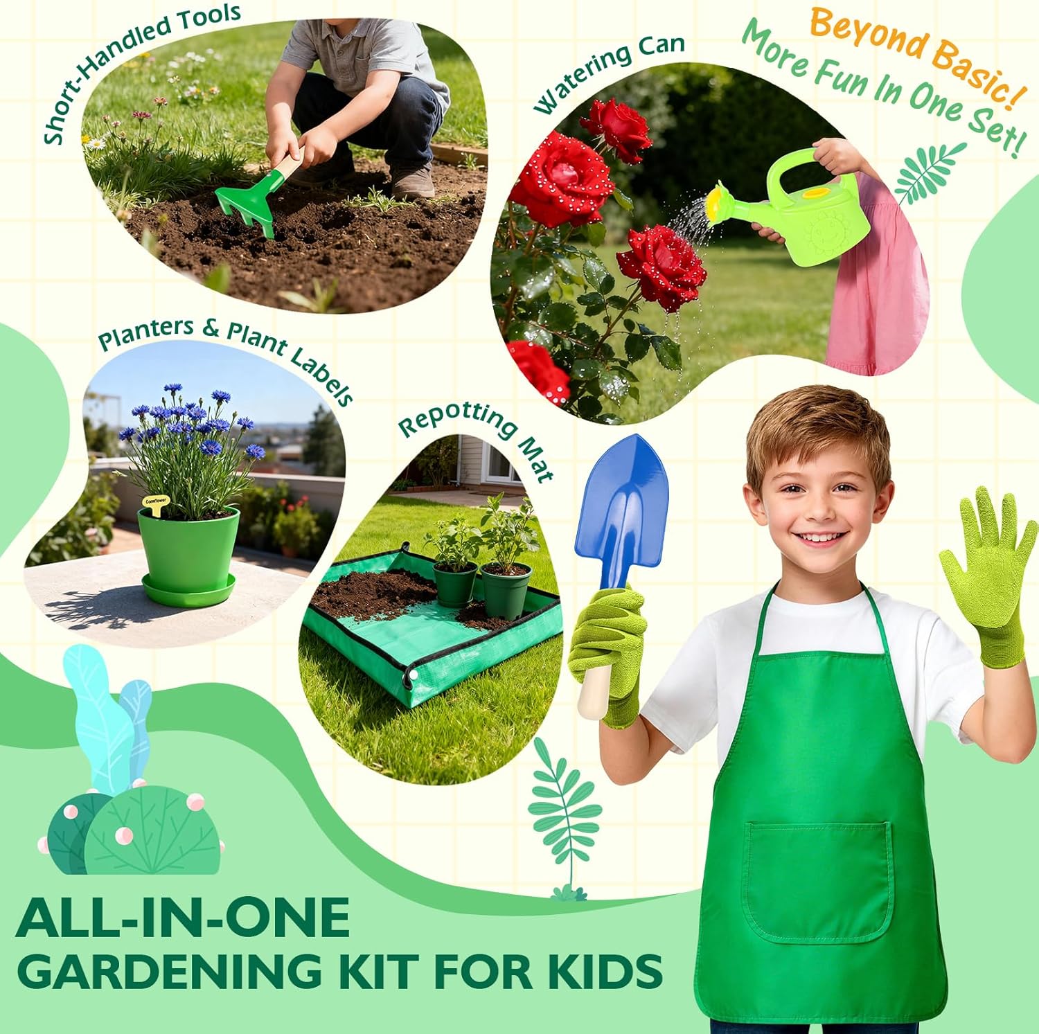 Kids Gardening Set, Outdoor Toys with Wheelbarrow and Kids Garden Tool