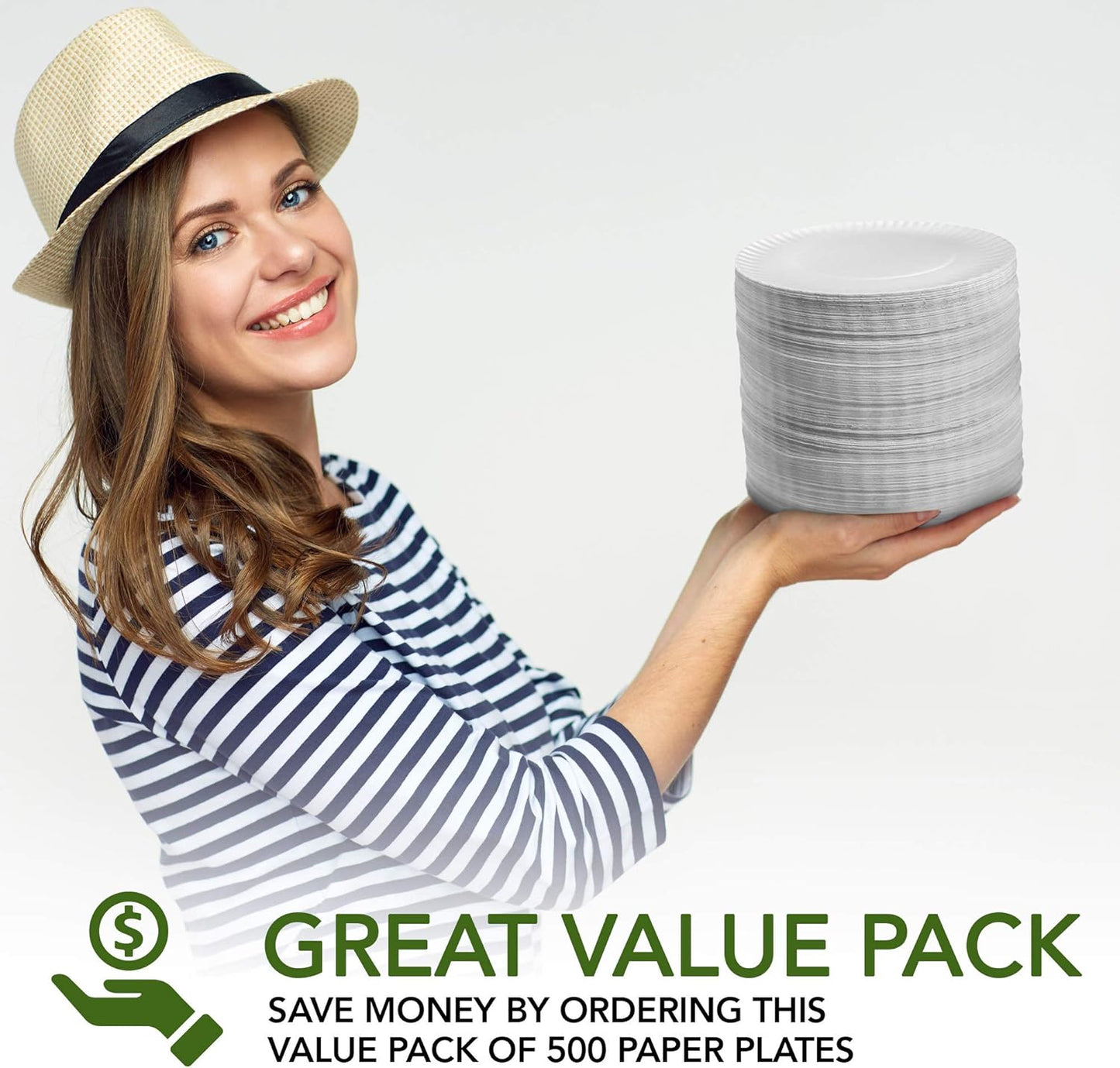 Stock Your Home 9-Inch Paper Plates Uncoated, Everyday Disposable Plates 9" Paper Plate Bulk, White, 500 Count