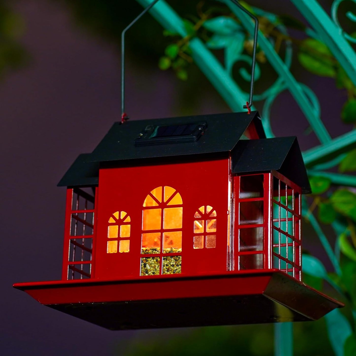 Solar Bird Feeder House for Outdoors Hanging, for Teens Women Grandma,Solar Metal Large Capacity Birdfeeders Hanging Outside,Cardinal Wild Large Bird Feeder with Suet Cages,Garden Decor