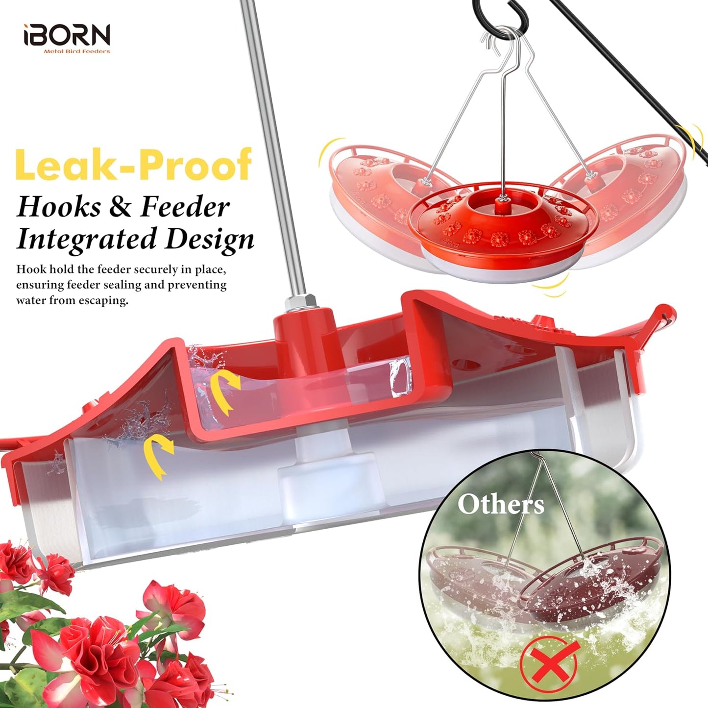 iBorn Hummingbird Feeders for Outdoors Hanging,Bee Proof Hummingbird F