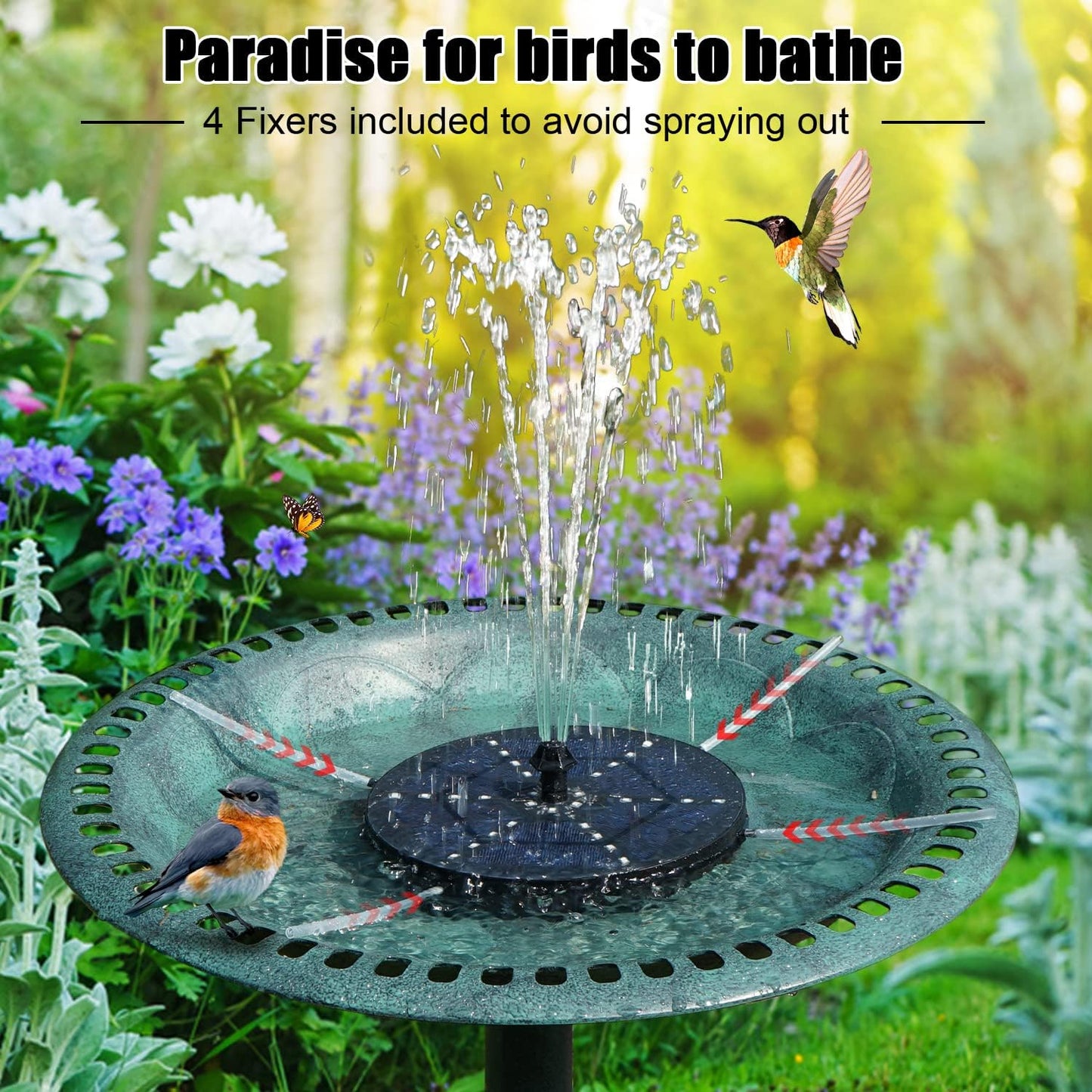 Solar Bird Bath Fountains Upgraded, 4W Solar Powered Water Fountain Pump with 4000 Battery, 7 Nozzles & 4 Fixers, Colorful LED Lights for Garden, Pond, Swimming Pool, Fish Tank, and Outdoor