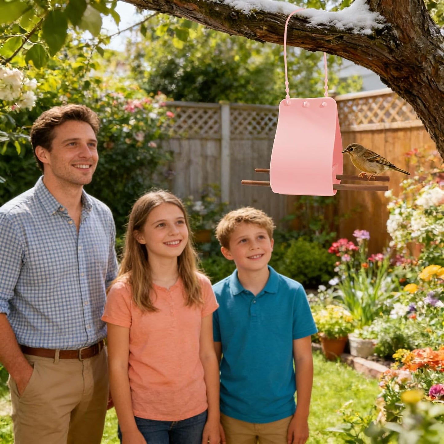 Bird Feeder Bowl, 35x8cm Silicone Small Feeder with Wooden Perches Adjustable Strap, Lightweight Portable Design, for Feeding Small Birds, Outdoor Garden Use