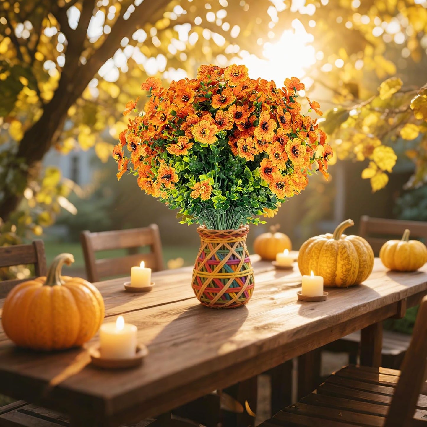 16 Bundles Artificial Flowers for Outdoors, Indoor Fake Plants with Ground Spike for Door Yard Porch Patio Garden Office Table Kitchen Planter Pot Vase Flowerpot Decorations (G)
