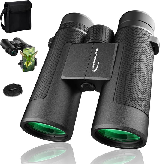 15x42 Binoculars for Adults High Powered - Aurosports HD Lightweight Bird Watching Binocular with Phone Adapter, BAK4 Prism & Carrying Bag