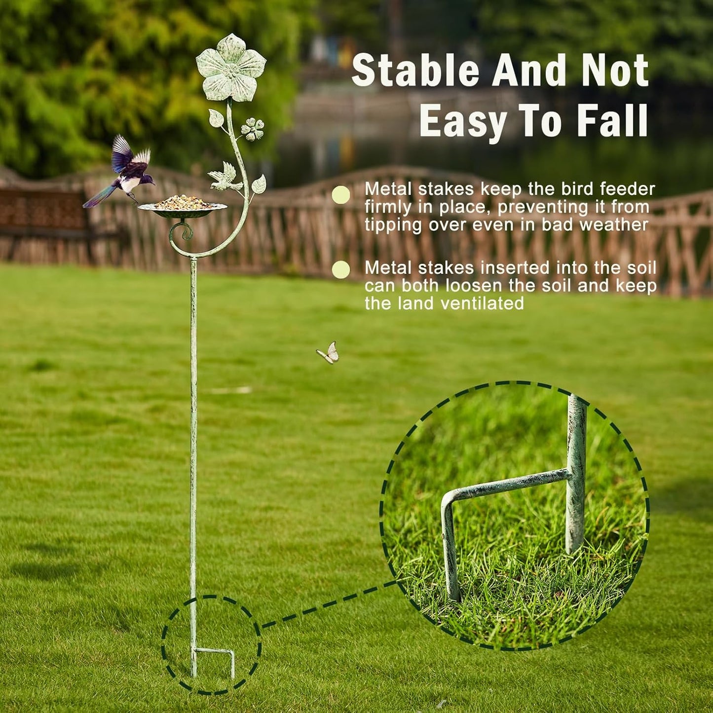 59" H Metal Bird Feeder with Stake,Vintage Freestanding Bird Feeder Tray,Bird Baths for Outdoors,Yard Lawn Decorative Garden Stakes