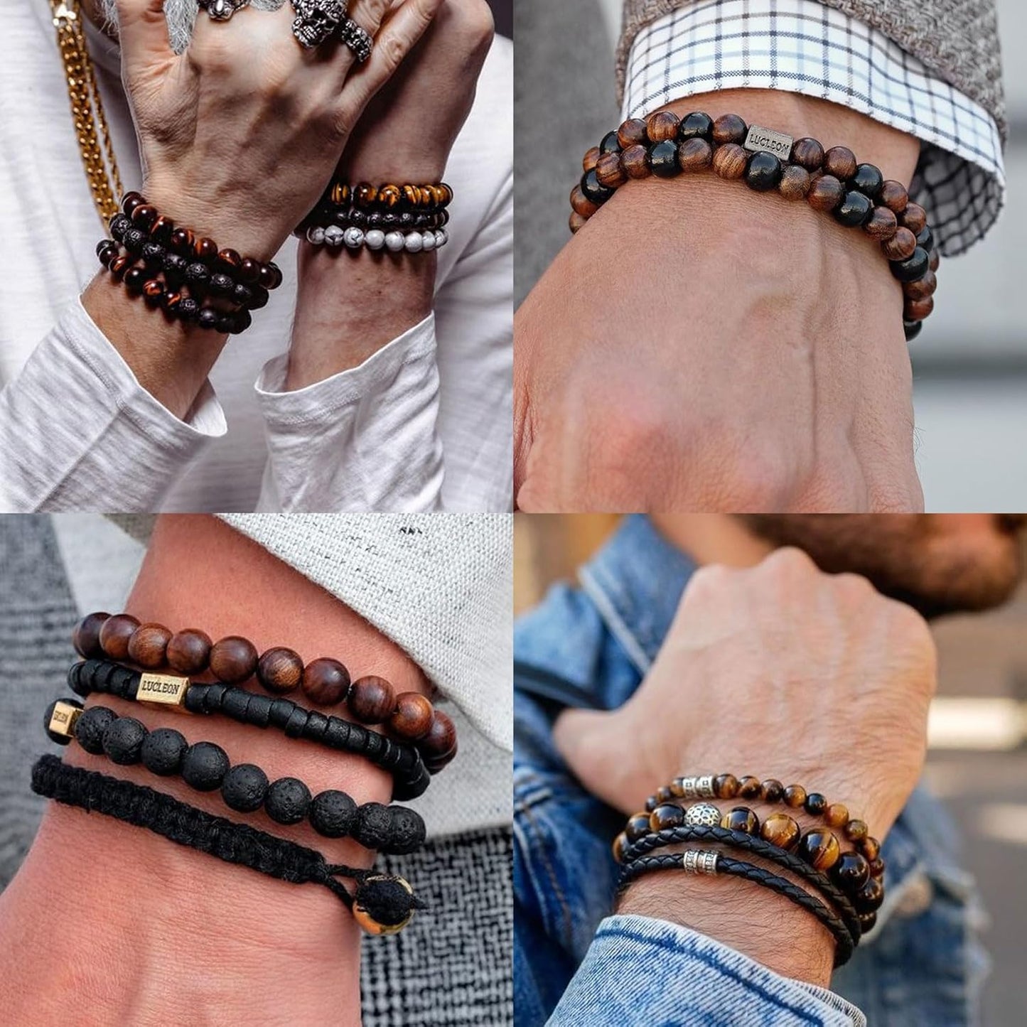 RANKEEF Tiger Eye Bracelet For Men 8MM Natural Stone Stretch Adjustabl
