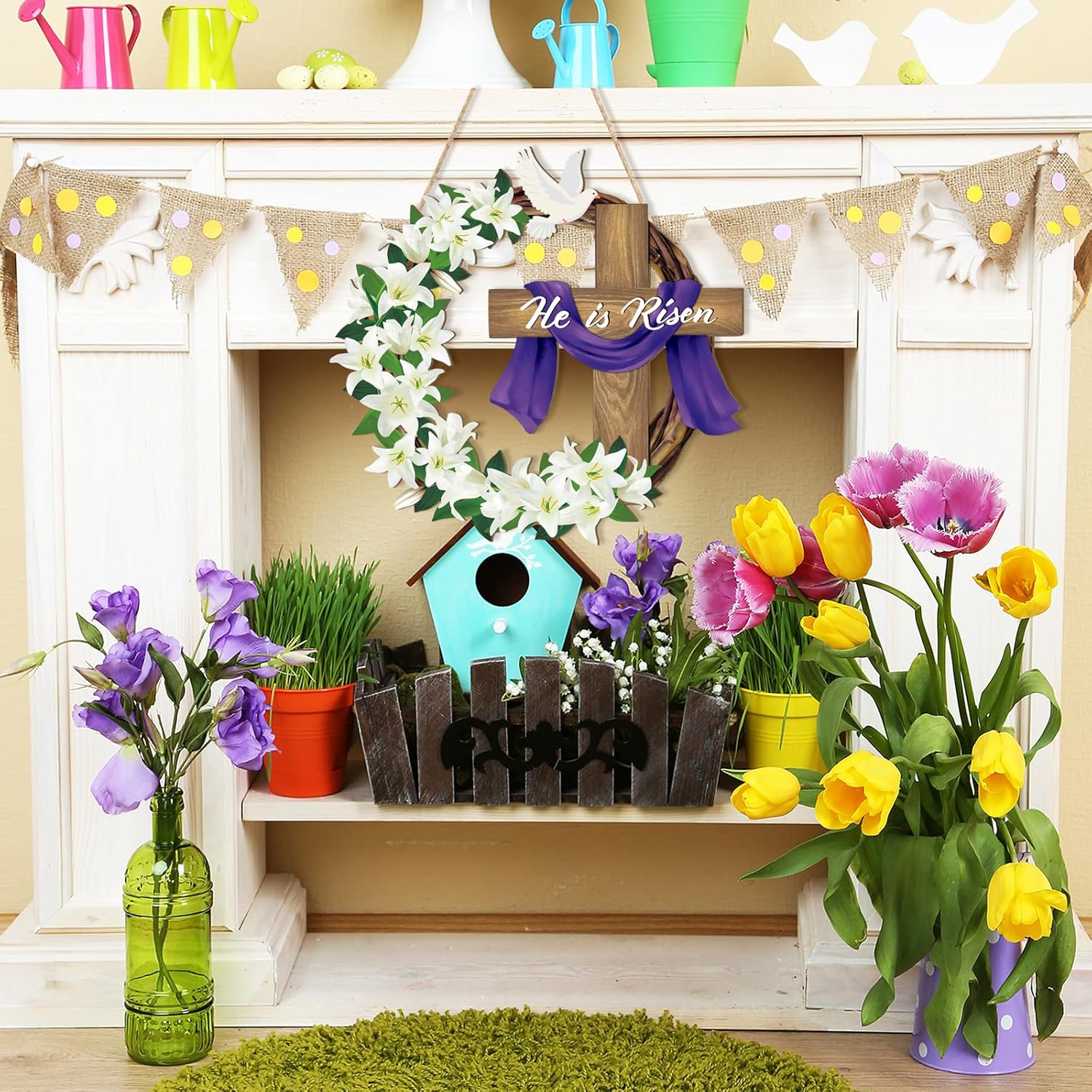 He is Risen Easter Decoration Wooden Wreaths for Front Door Sign Cross