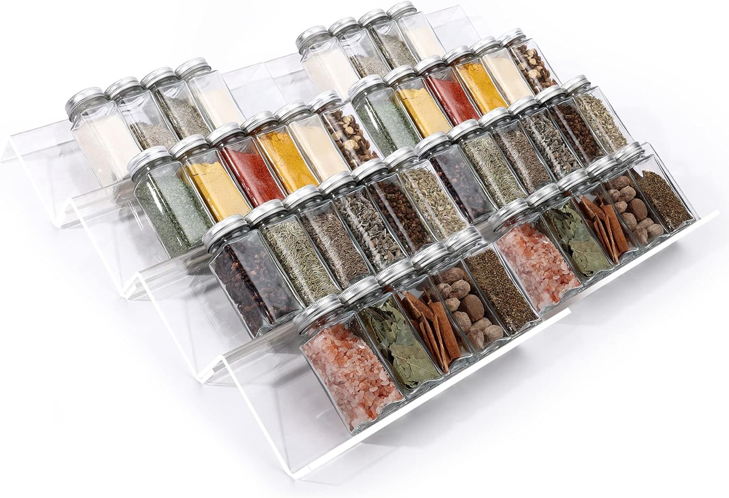 MIUKAA Clear Acrylic Spice Drawer Organizer, 4 Tier- 2 Set Expandable 