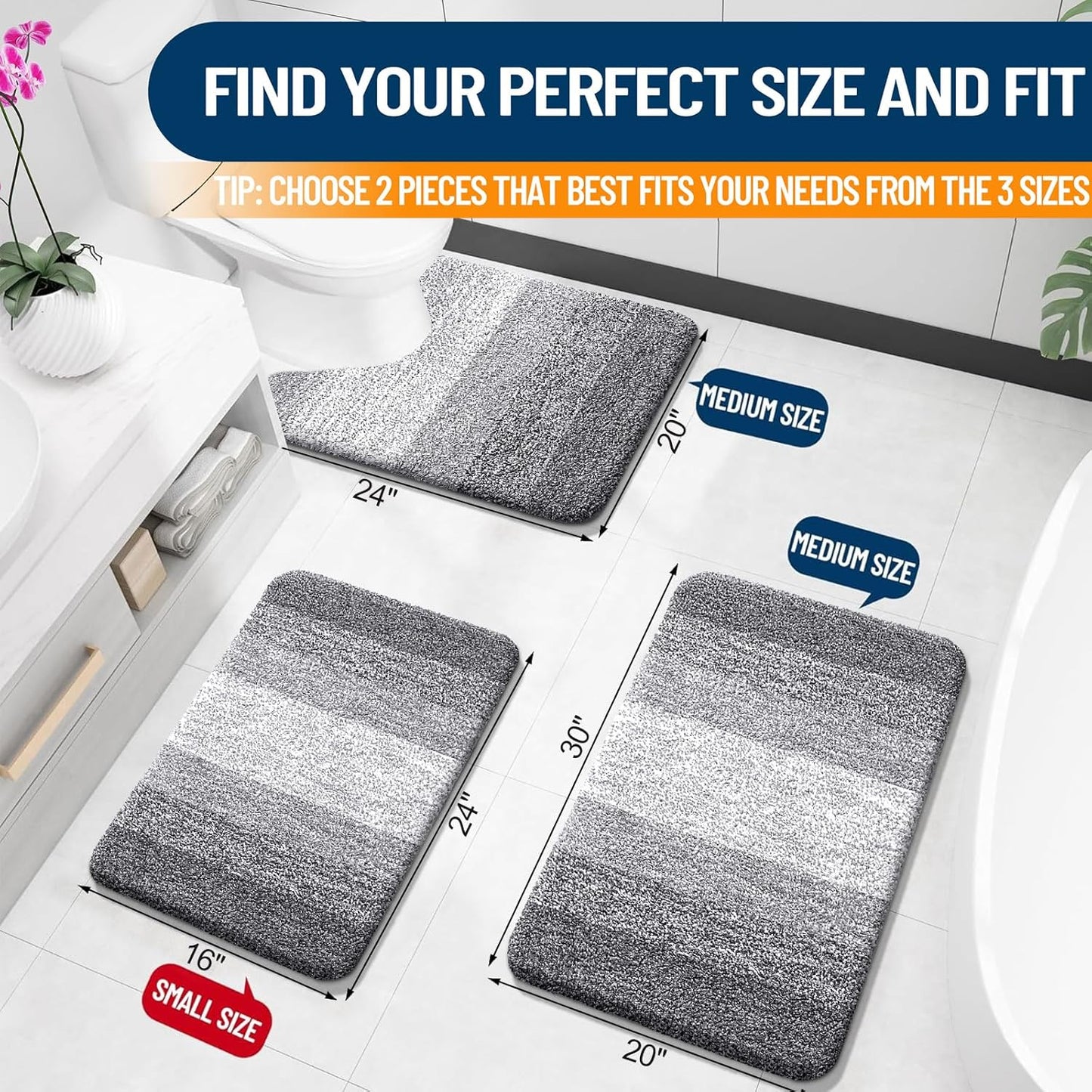 OLANLY Bathroom Rug Set 2 Piece, Soft Absorbent Microfiber Bath Mats a