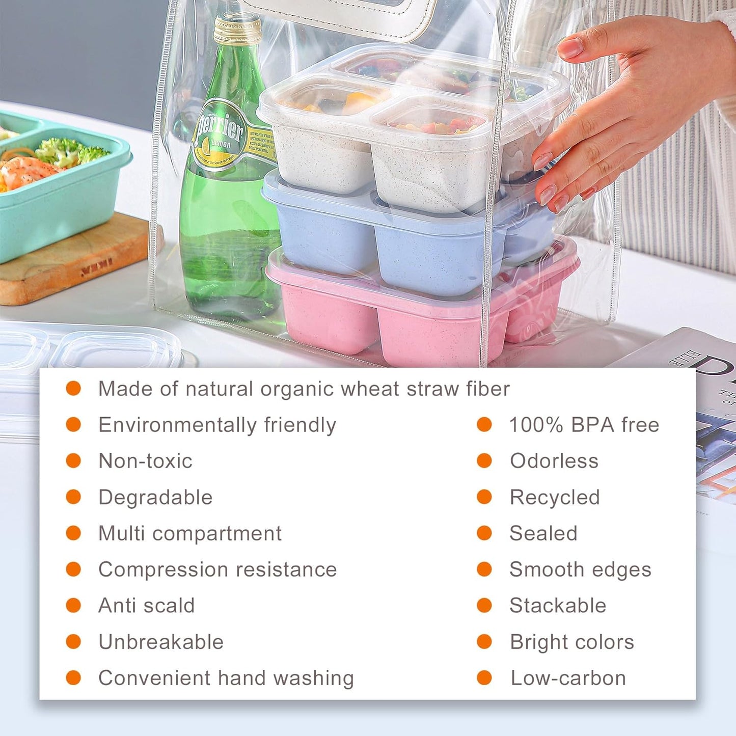 Bento Box For Kids, 4 Pack 3 Compartments Meal Prep Containers Reusable Lunch Containers, Food Storage Containers With Lids, Stackable Snack Boxes for School, Work, and Travel