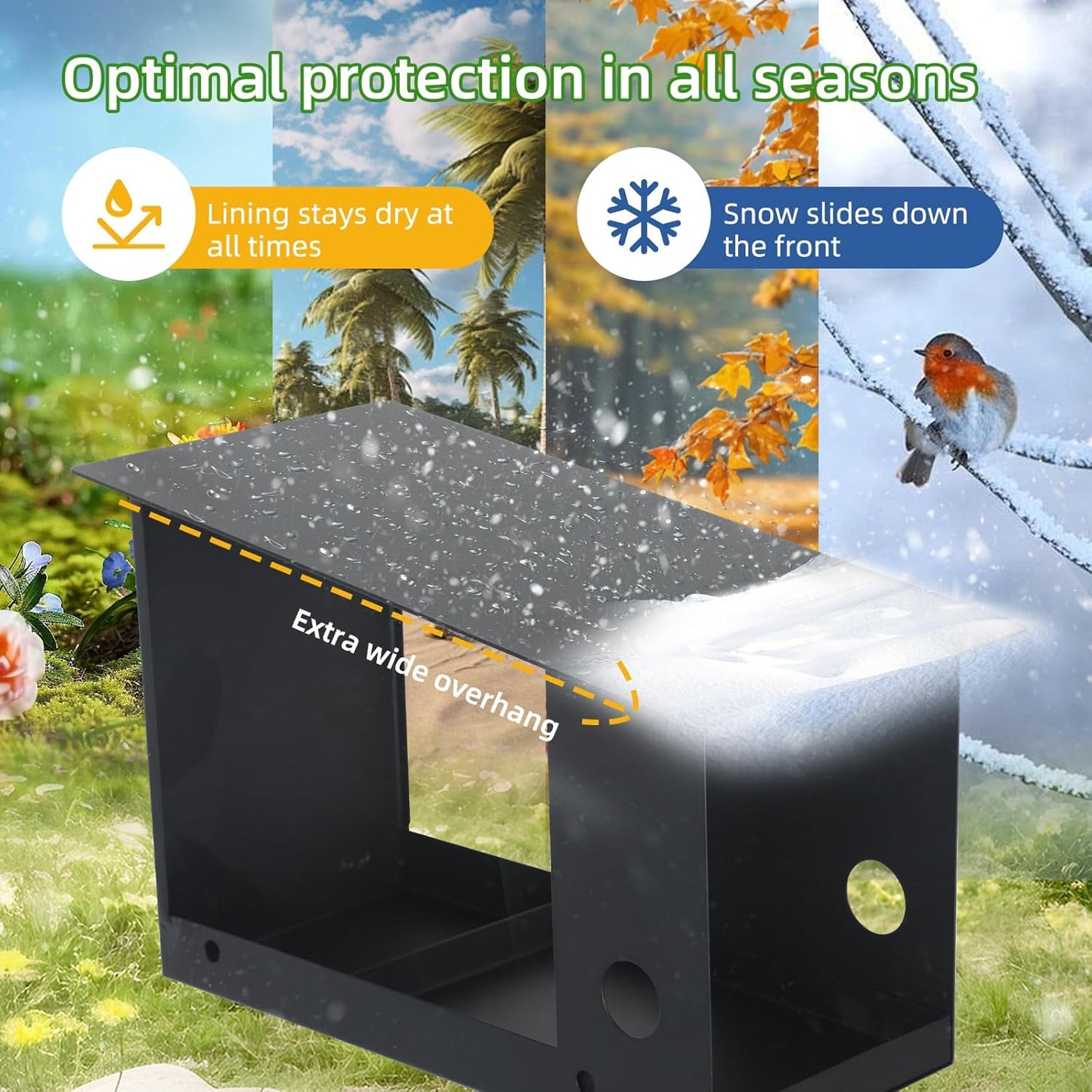 3-in-1 Metal Bird Feeder with Pole 59in High Weatherproof Wild Bird Feeding Station with Birdseed Area Removable Water Tray Custom Perch Ground-Mounted Bird Feeder for Small Birds Sparrow Tit Robin