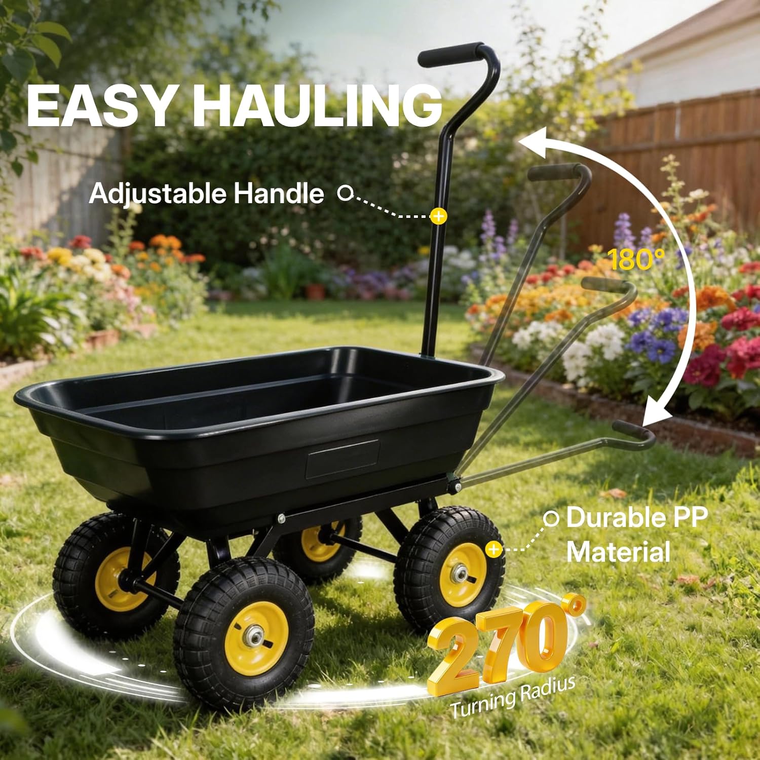 Heavy Duty Garden Dump Cart - 600lbs Load Capacity, 10" All-Terrain Wh