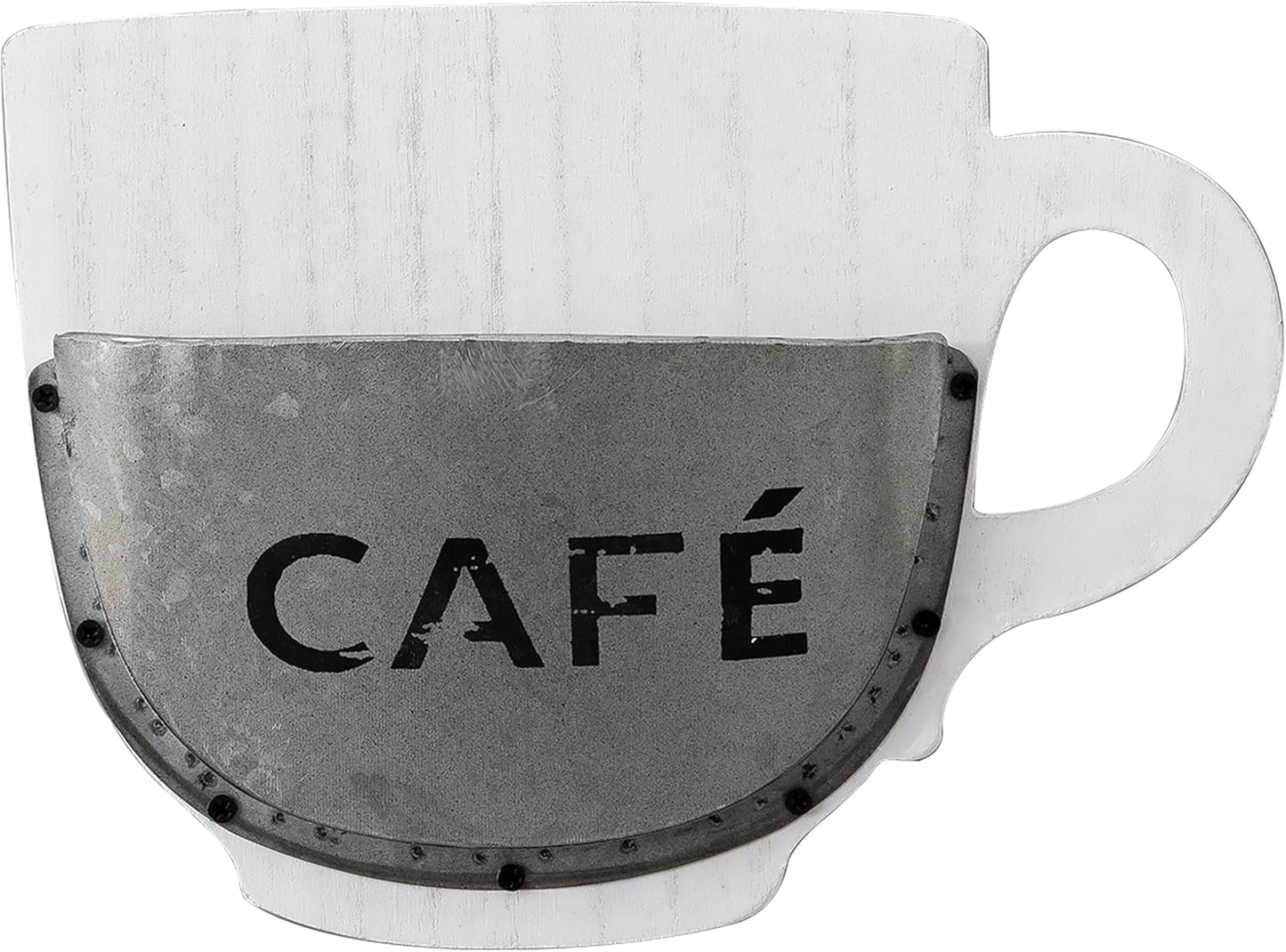SOFE Industrial Farmhouse Wall Mounted Flower Vase, White Wood Frame with Coffee Cup Planter, Rustic Kitchen Wall Art, 9.8" X 2.2" X 7.5"