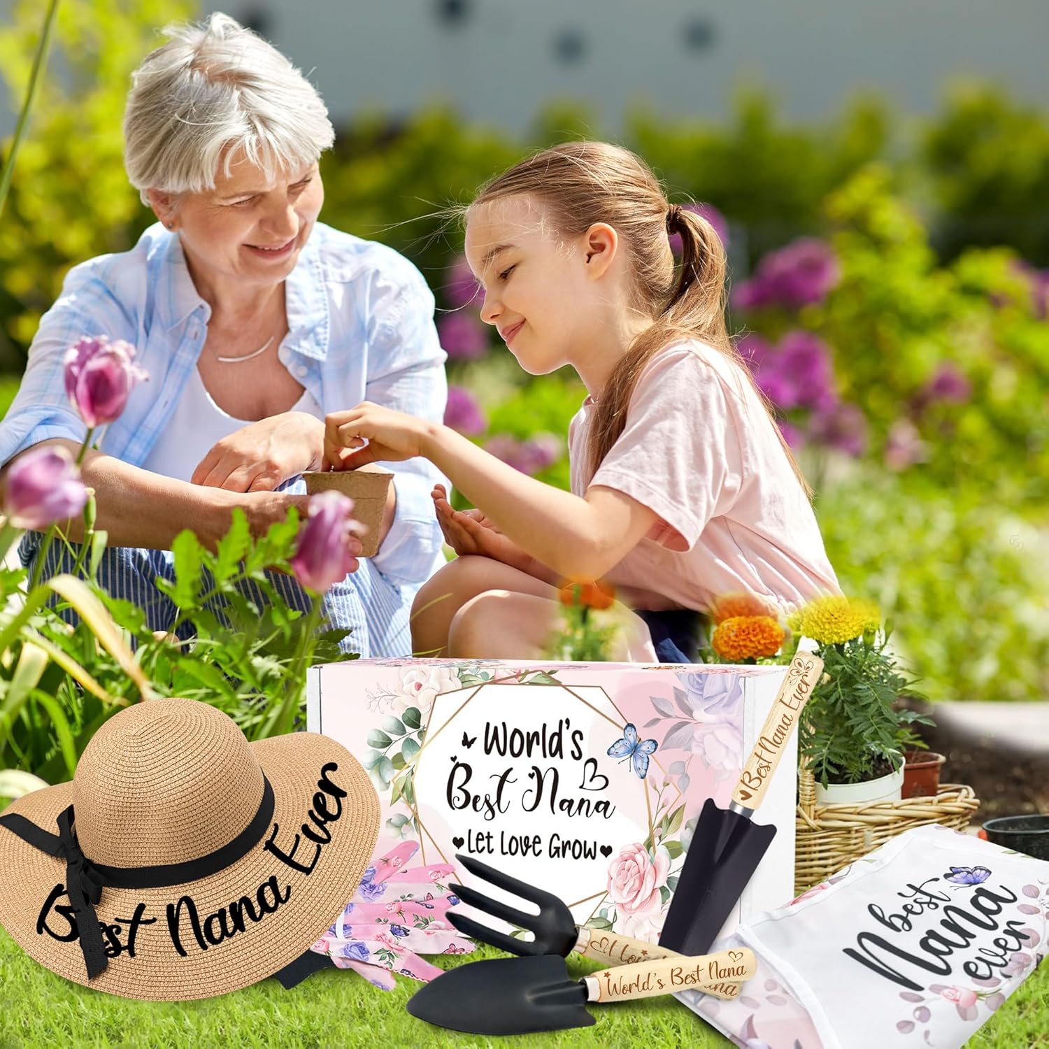 Nana Gardening Tools Kit With Gloves, Apron and Hat - Best Nana Ever G