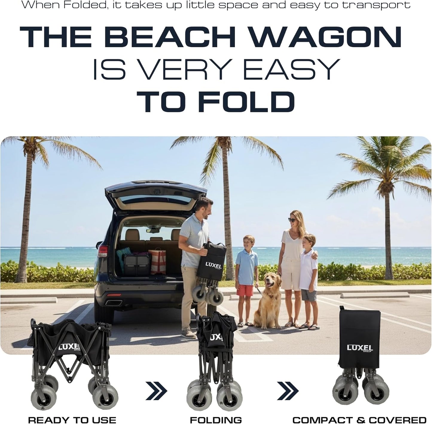 Beach Wagon Cart with Big Wheels for Sand - Heavy Duty Collapsible Fol