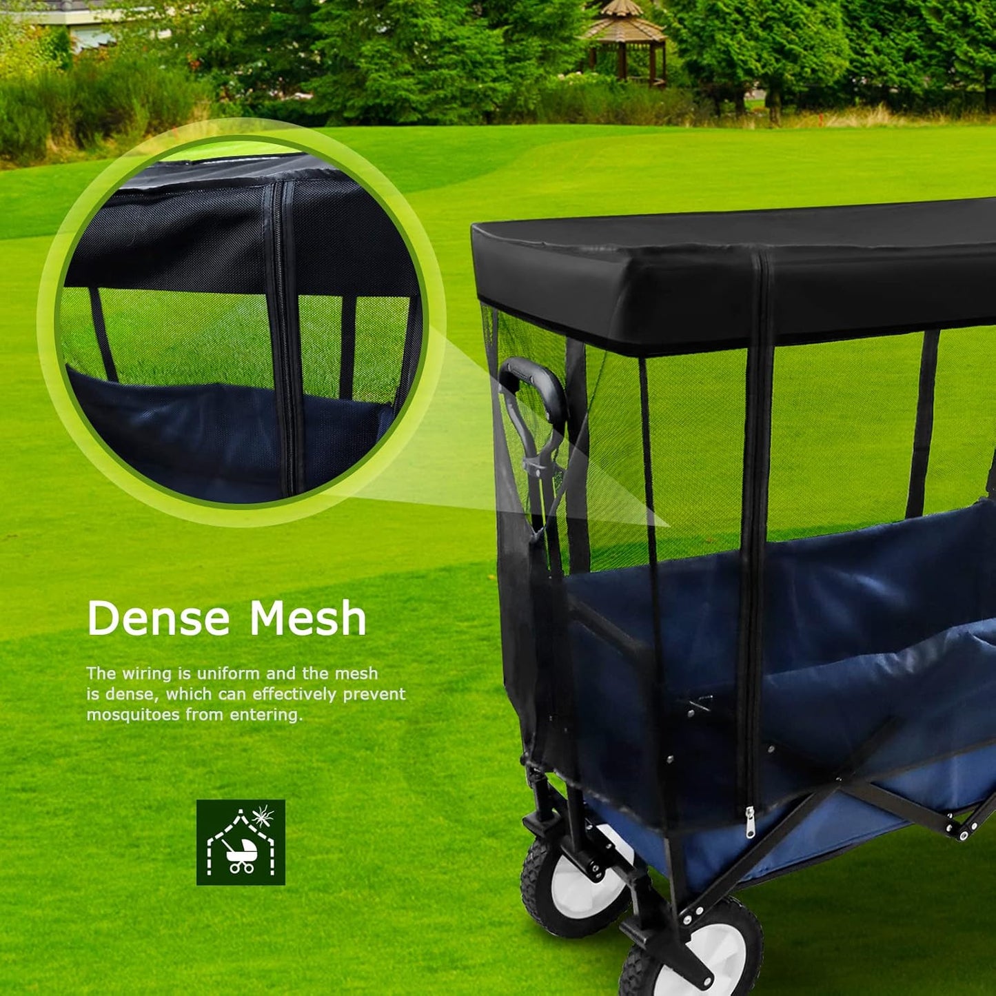 Outdoor Wagon net Cover, Folding Wagon Mosquito net Accessories for Children Outdoor Garden Camping Push-Pull cart with Zipper Anti-Wagon Shade Attachment （Suitable for Half-Folded Wagon）