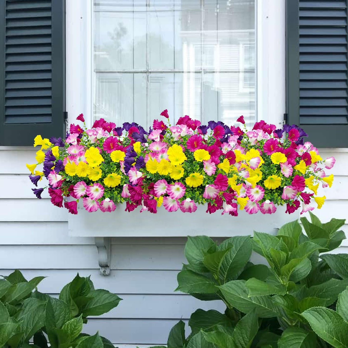 12 Bundles Artificial Flowers for Outdoors UV Resistant Morning Glory Artificial Flowers Fake Petunias for Home Front Porch Garden Patio Window Box Outside Indoor Planter Decor (4 Colors)