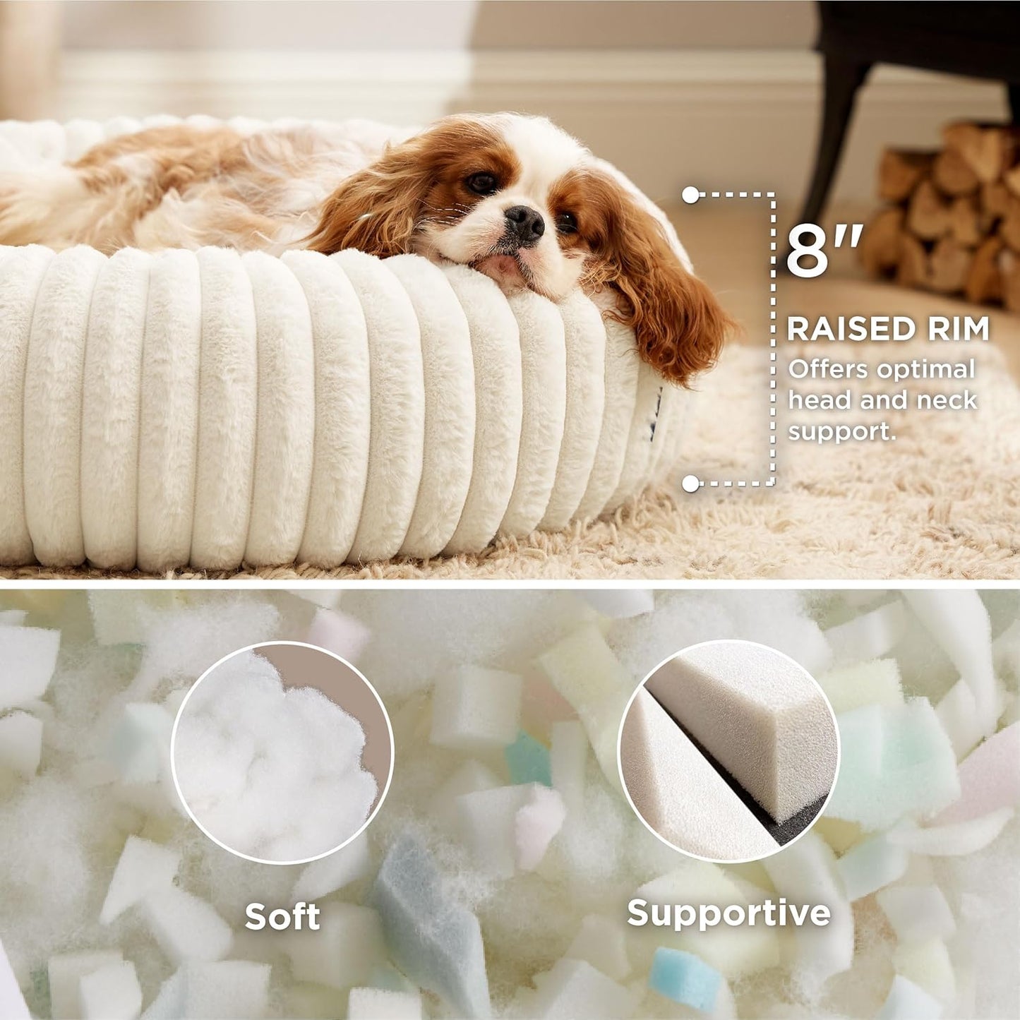Bedsure ComfyFleece™ Donut Medium Dog Bed - Washable Faux Fur with Cor