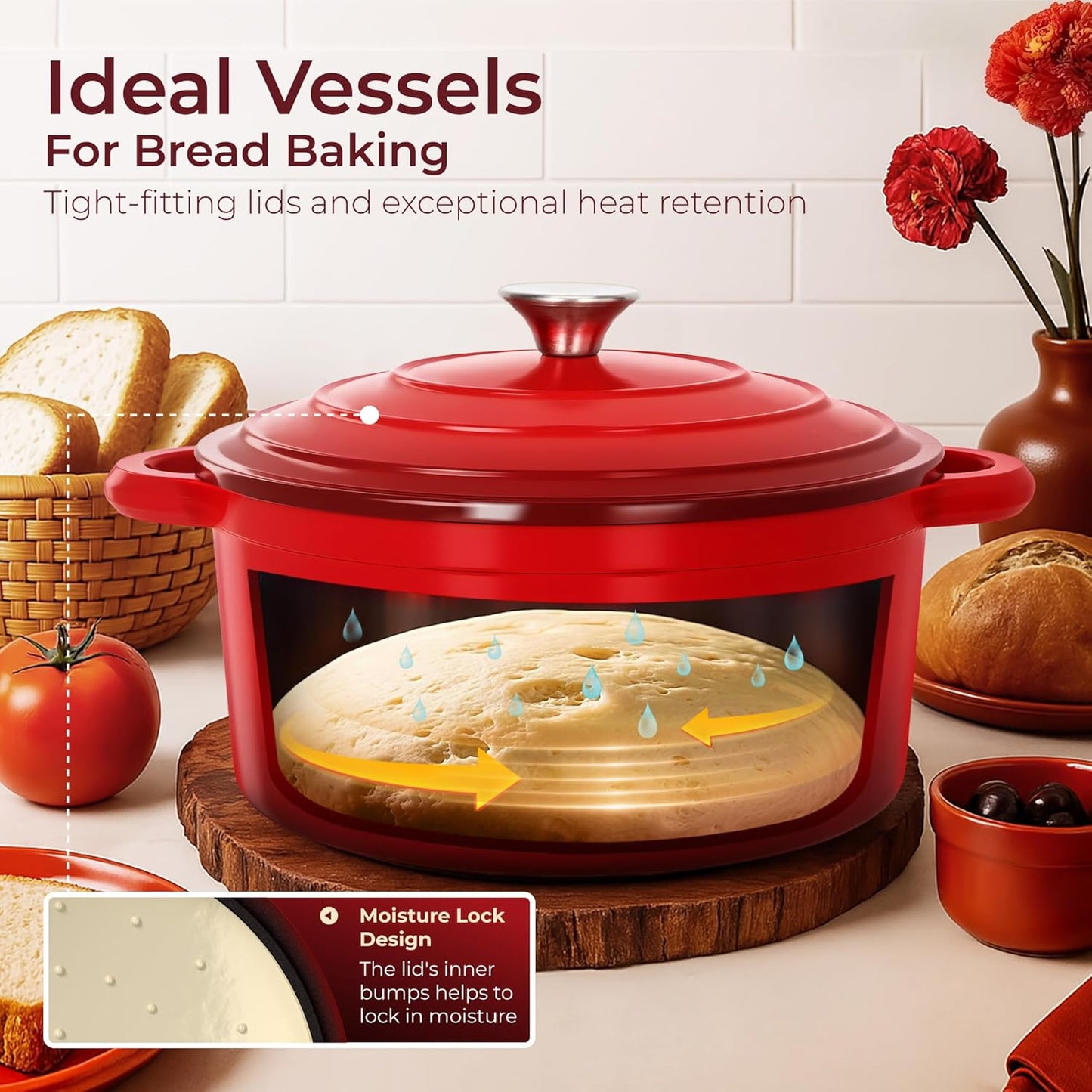 Kitchen Academy Enameled Cast Iron Cookware Sets - 7Pcs Pots and Pans 
