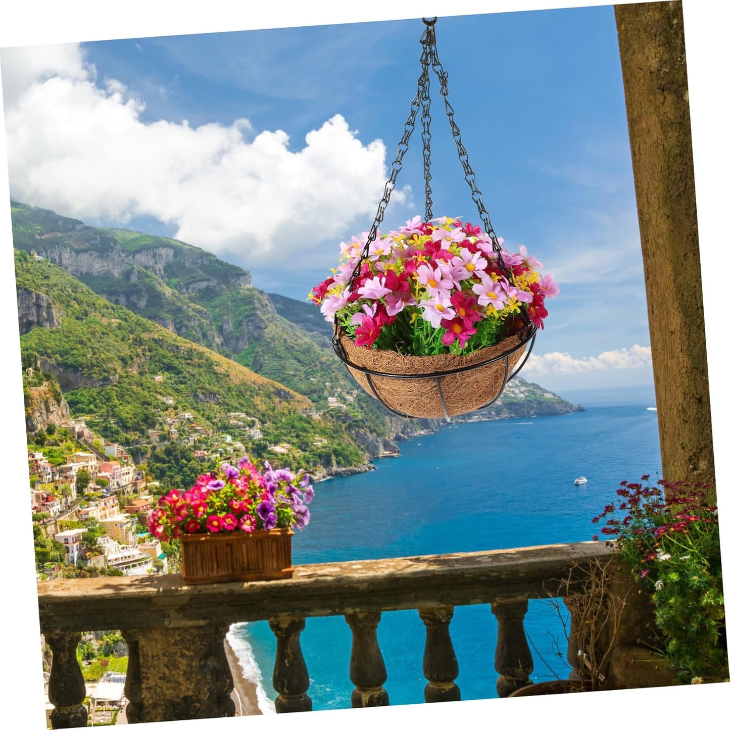 PRETYZOOM Artificial Flower Hanging Basket Large Silk Hydrangea Fake P
