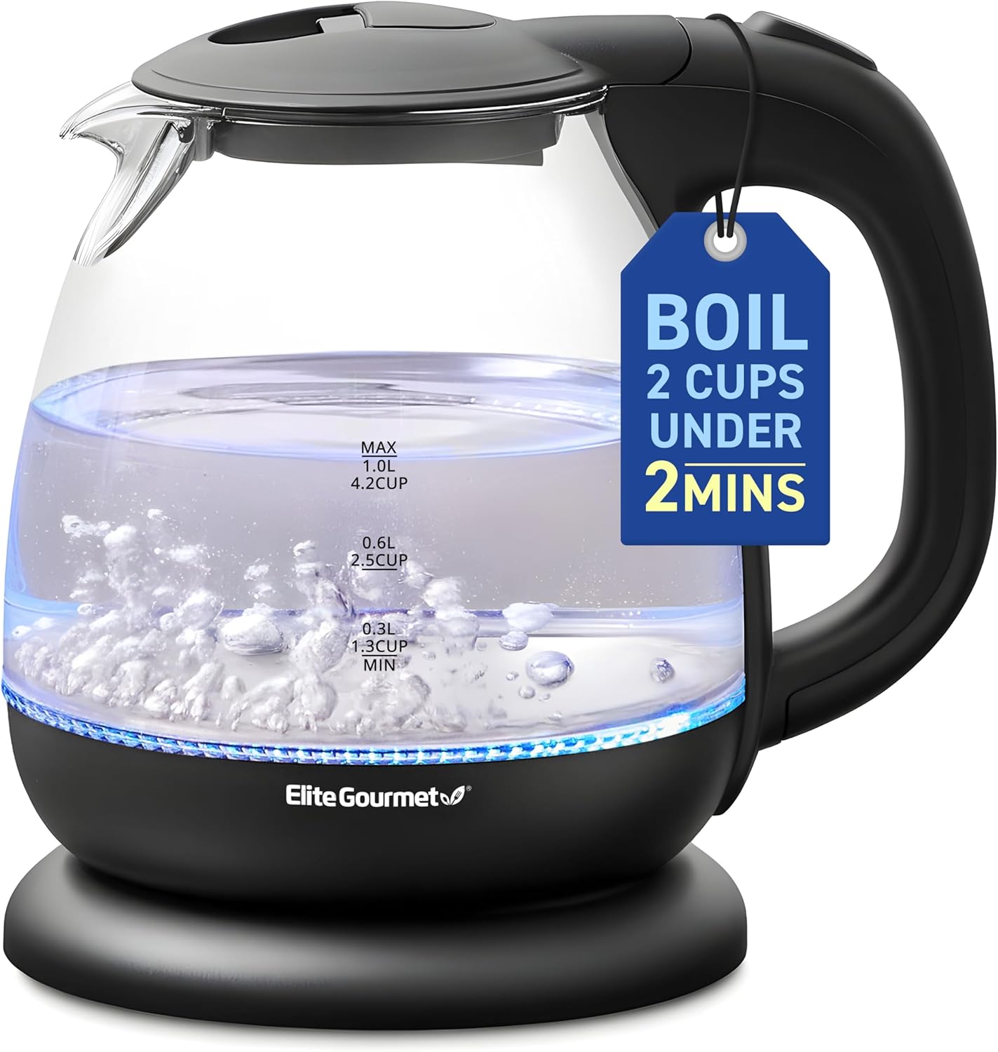 Elite Gourmet EKT1001 Electric 1.0L BPA-Free 1100W Glass Kettle Cordle