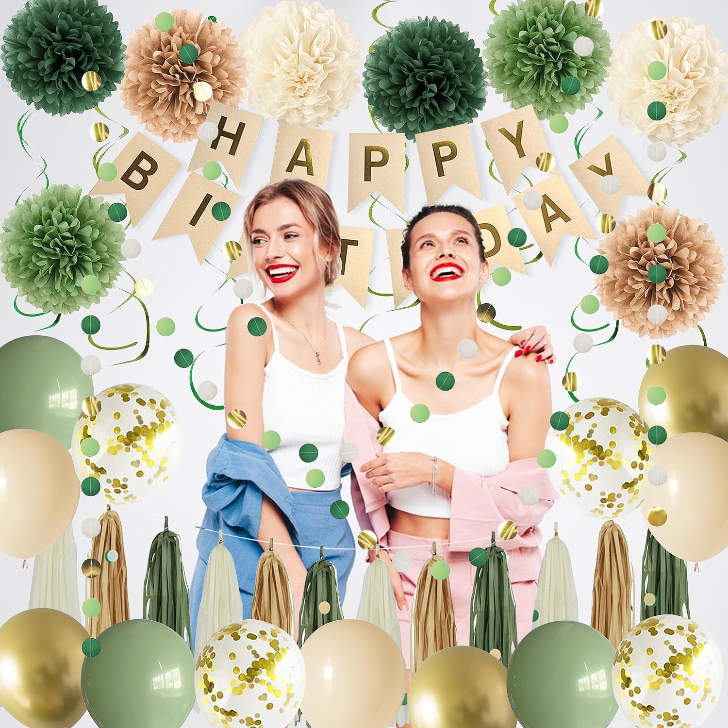 Green Birthday Party Decorations for Women Girls with Happy Birthday B