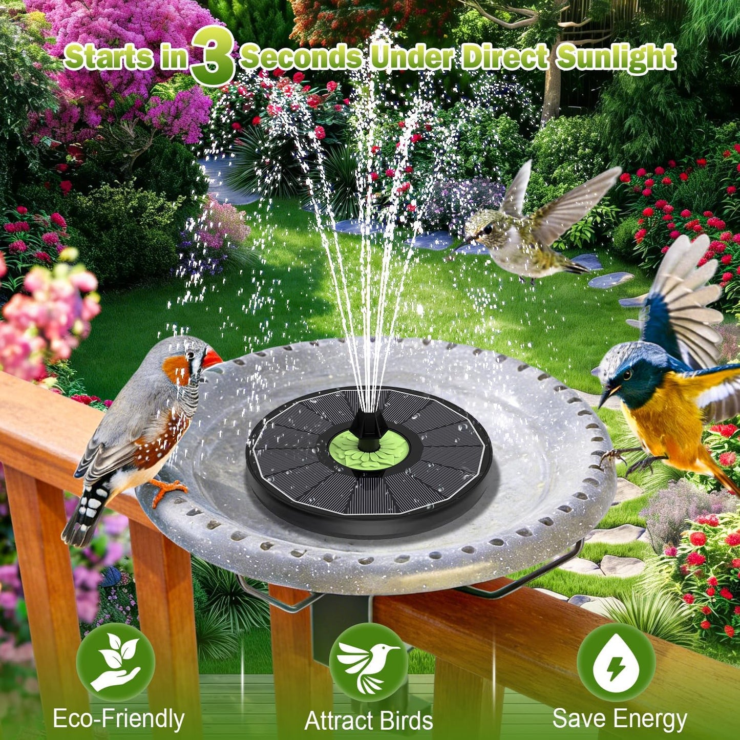 SZMP Upgraded 3.5W Full Glass Panel Solar Fountain for Bird Bath, Floating No-Installation Solar Powered Water Fountain Pump with 7 Nozzles, for Garden, Pond Decor (Black)
